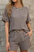 Light Grey Leopard Trim Twist Ribbed Set