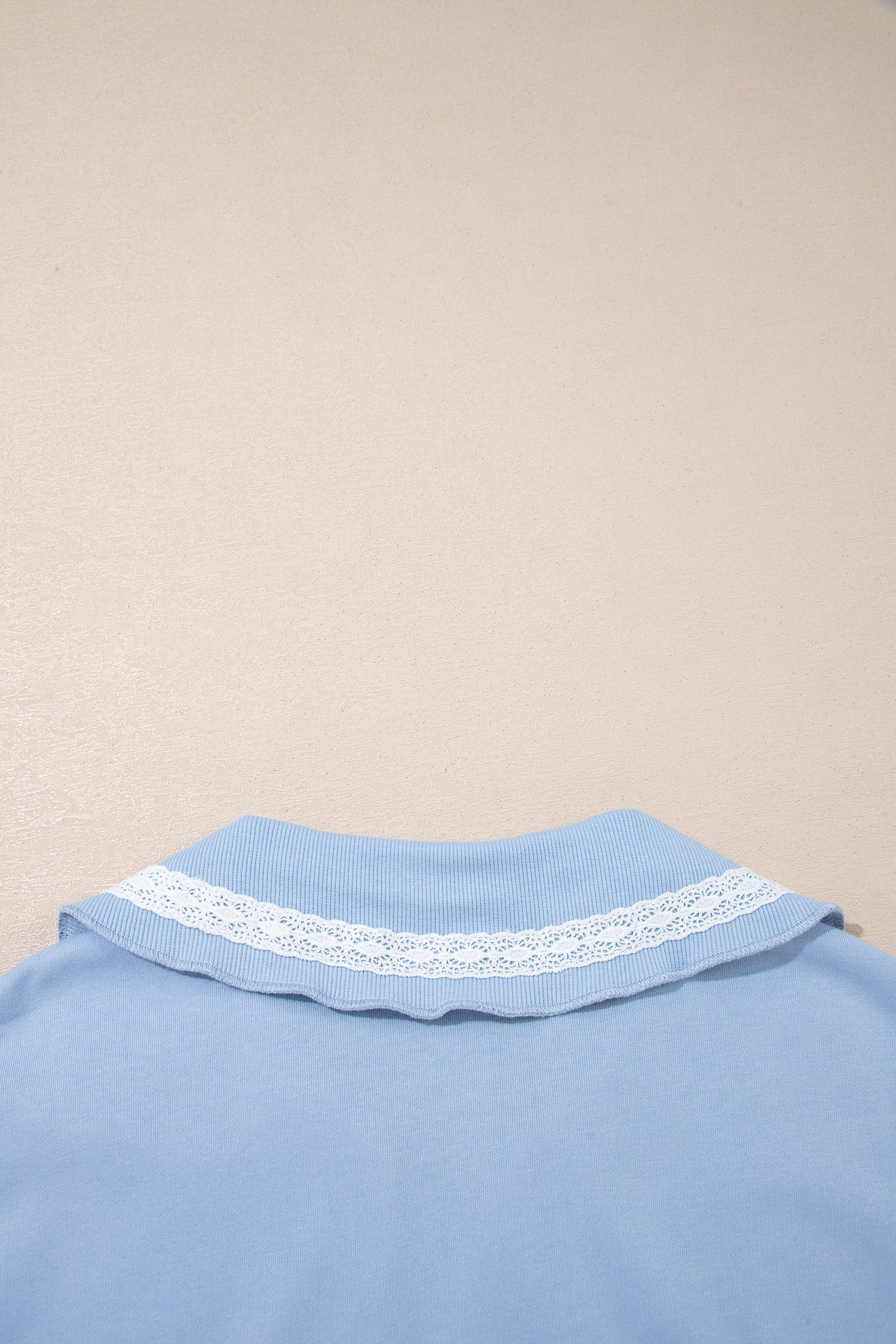 Sky Blue Lace Accent Zipped Collar Two Piece Set