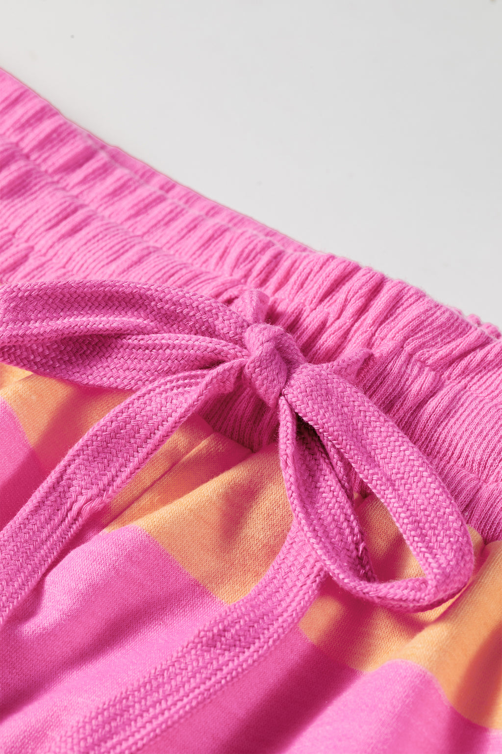 Pink Stripe Long Sleeve Casual Top Drawstring Shorts Two Piece Set