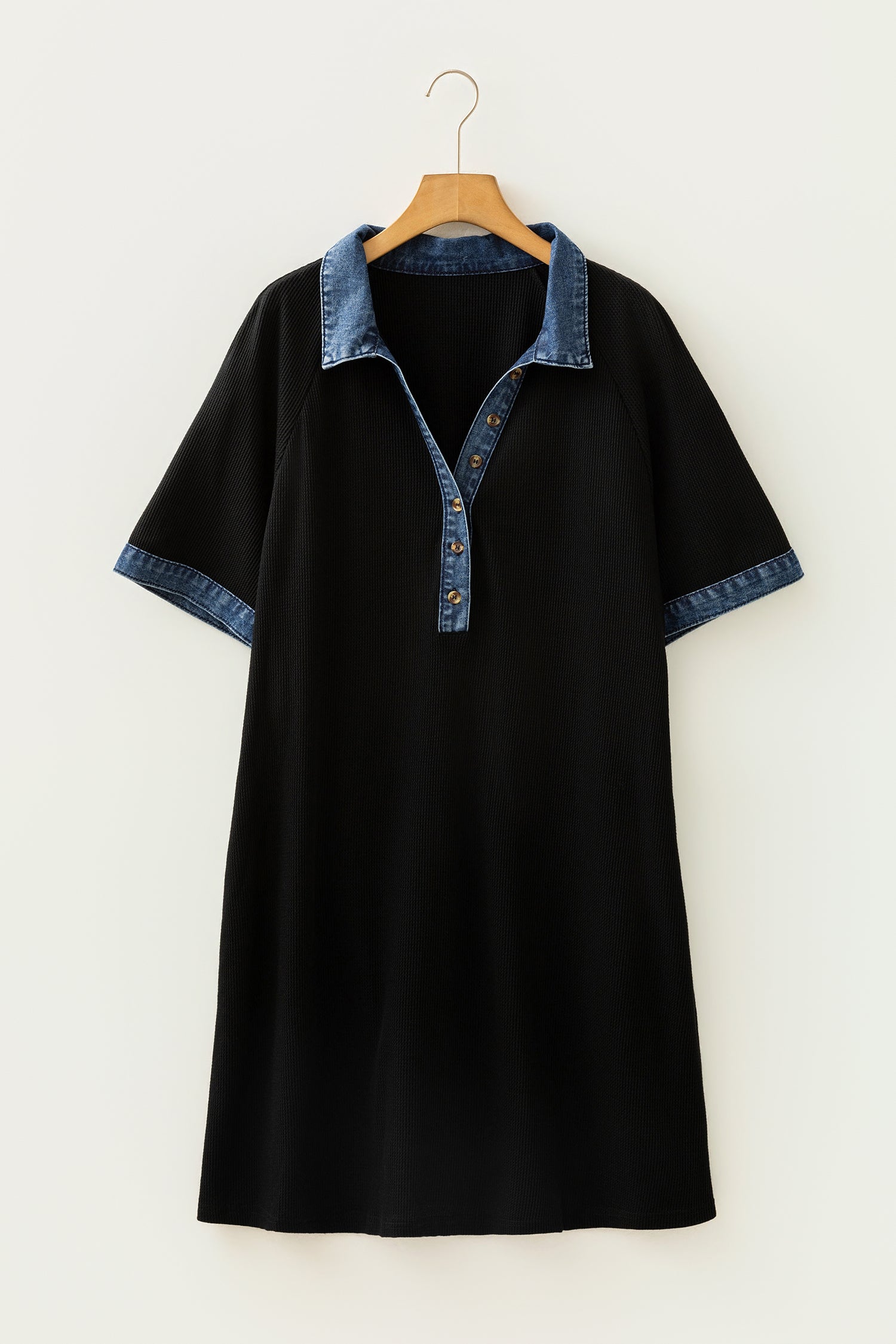 Black Denim Collar Short Sleeve Plus Size Shift Dress