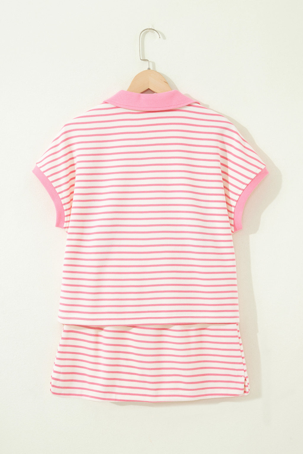 Pink Stripe Color Block Drawstring Elastic Waist 2pcs Skort Set
