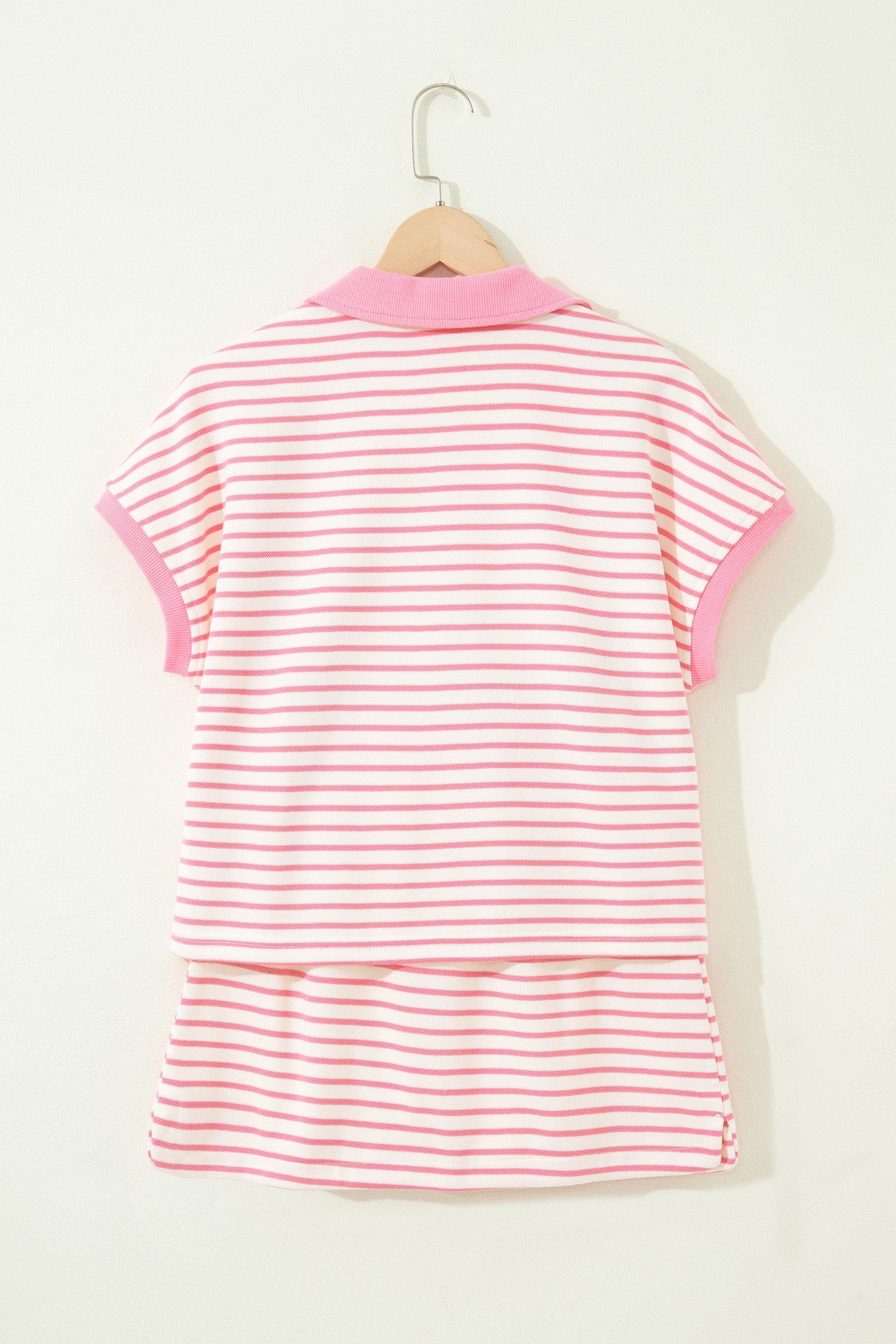 Pink Stripe Color Block Drawstring Elastic Waist 2pcs Skort Set