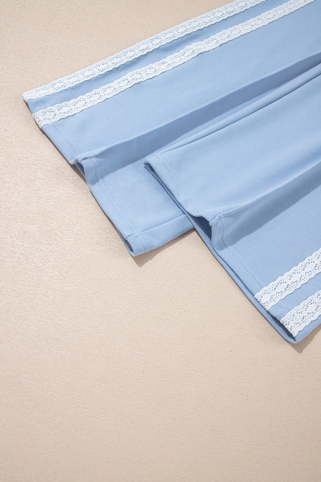 Sky Blue Lace Accent Zipped Collar Two Piece Set