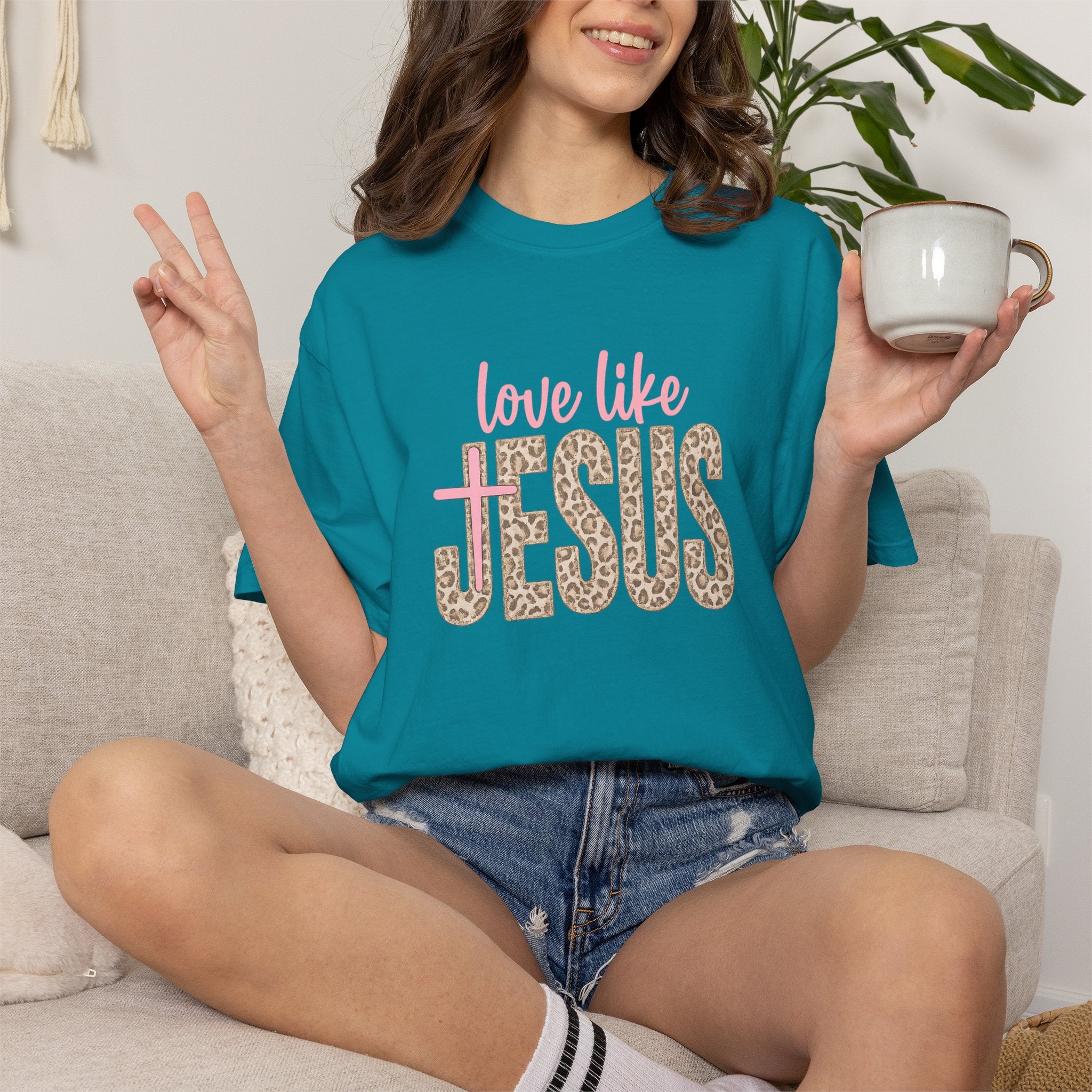 Love Like Jesus Leopard Graphic T-Shirt