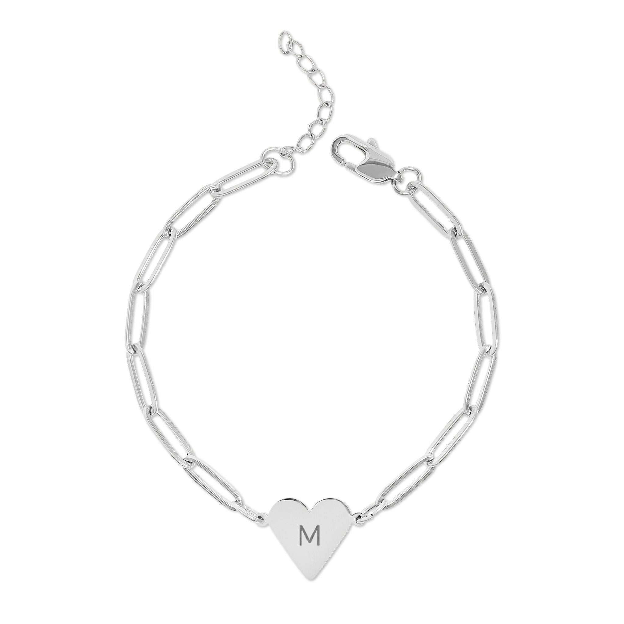 Engravable Paperclip Heart Bracelet – Personalized Initial Heart Chain