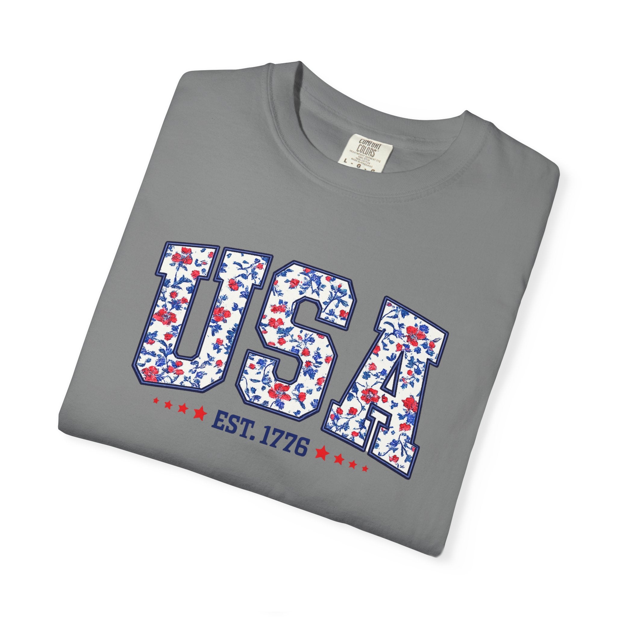 USA Floral Patriotic T-Shirt — EST. 1776