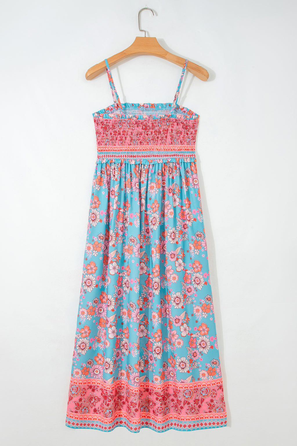 Sky Blue Bohemian Ethnic Print Spaghetti Straps Maxi Dress