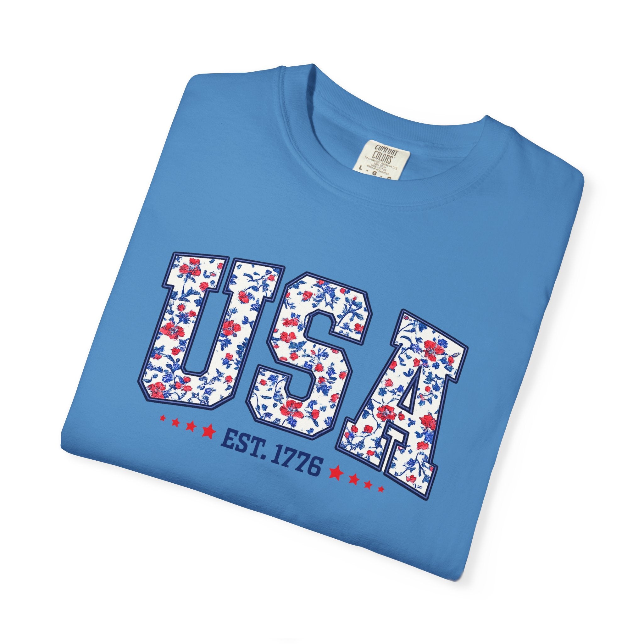USA Floral Patriotic T-Shirt — EST. 1776