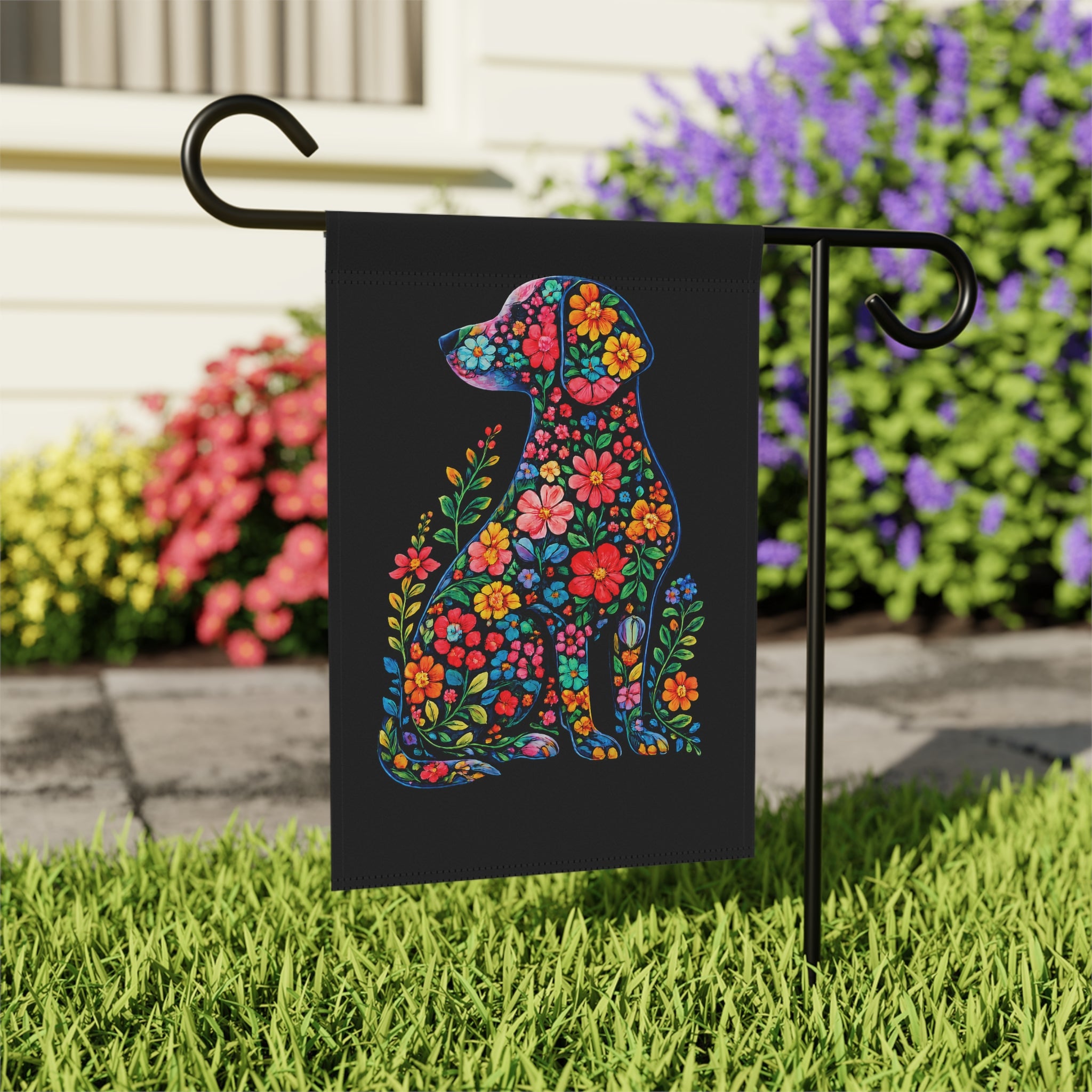 Floral Dog Garden Flag