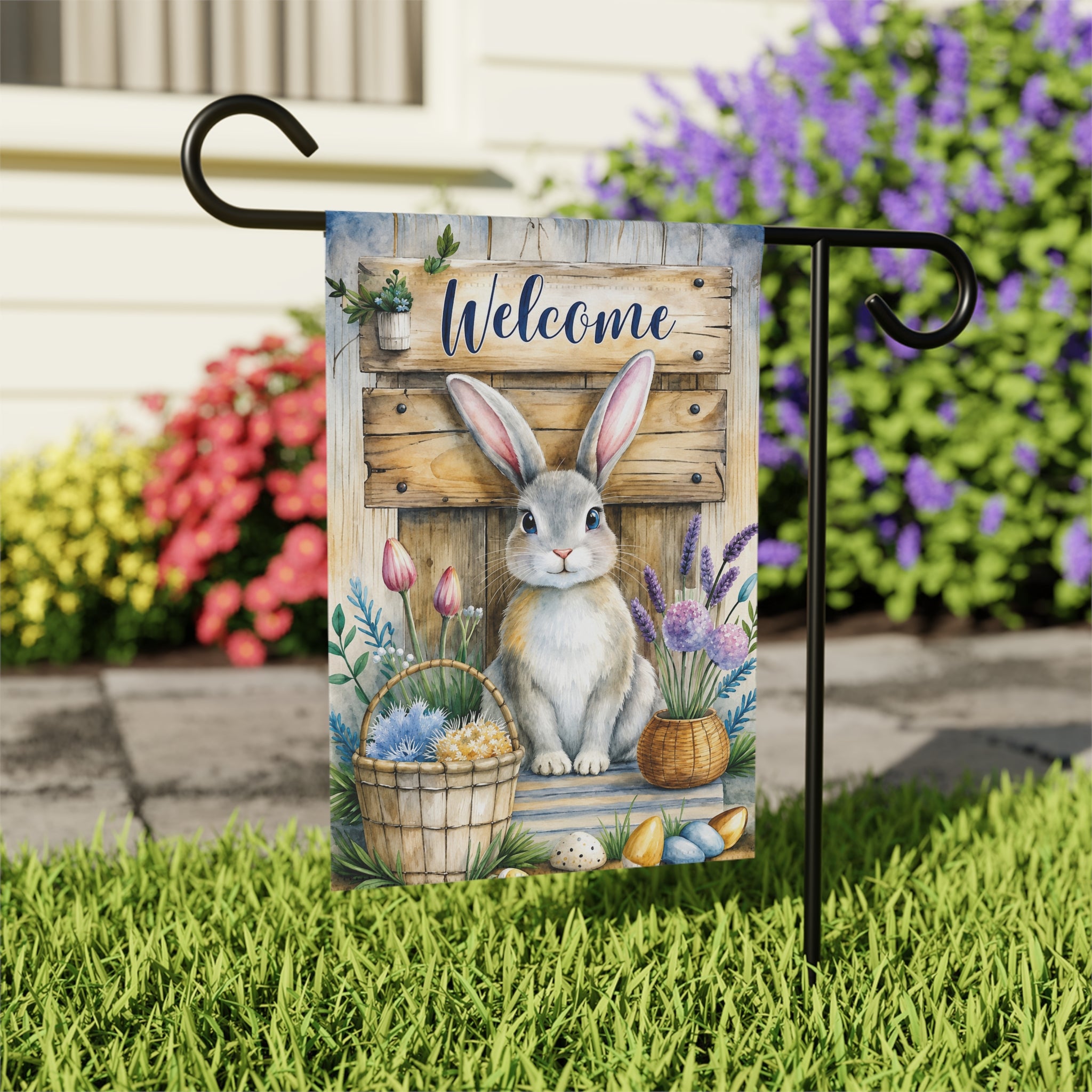 Welcome Bunny Garden Flag