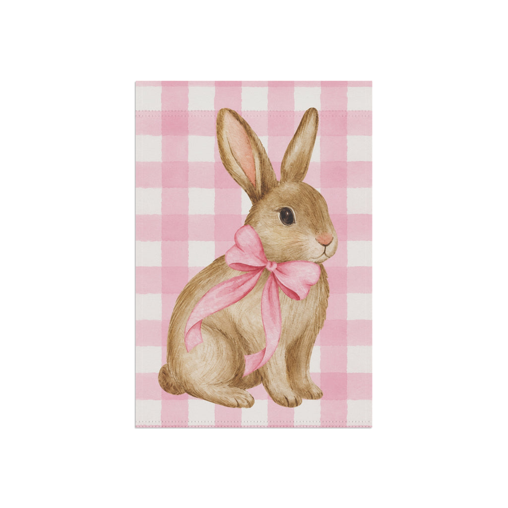 Pink Gingham Bunny Garden Flag