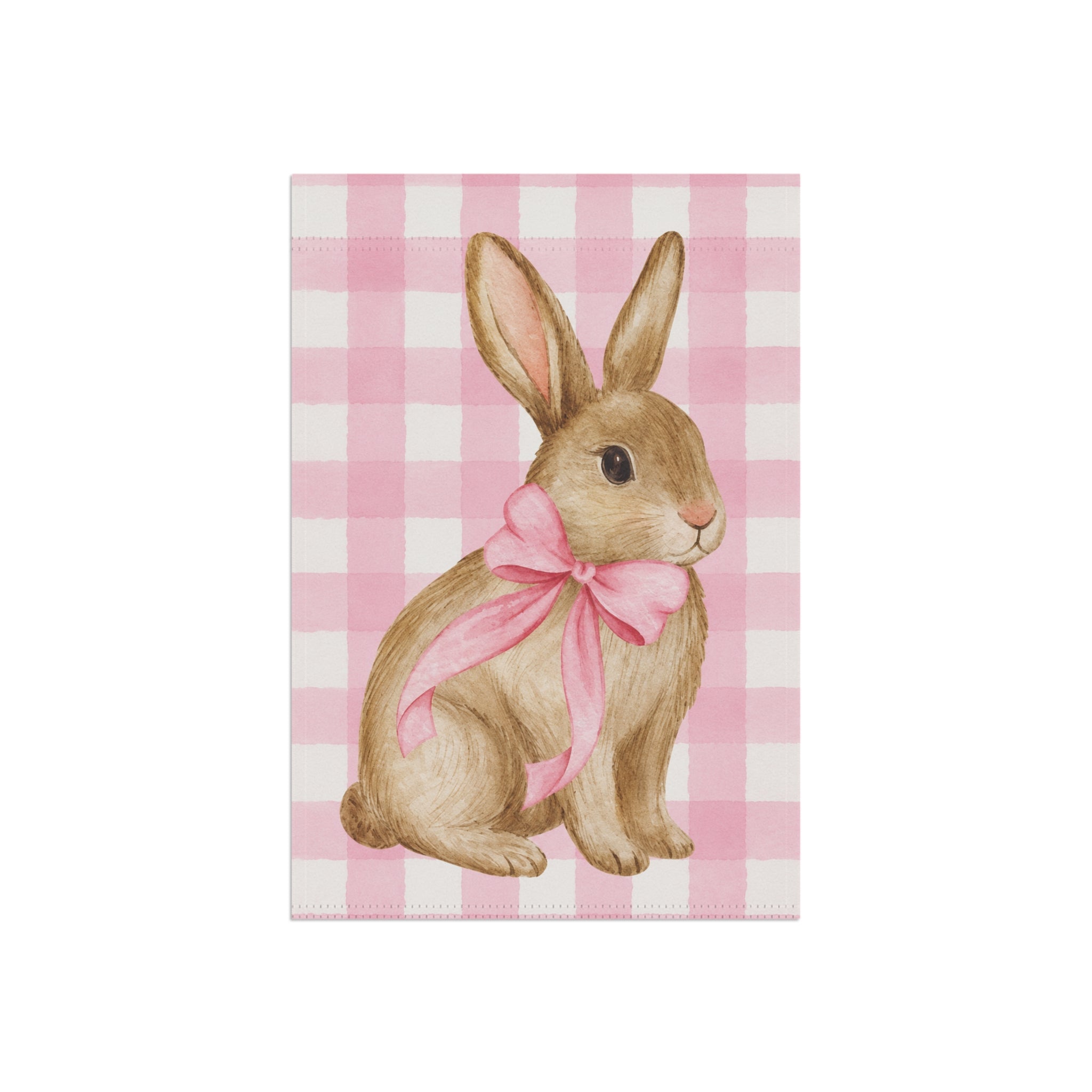 Pink Gingham Bunny Garden Flag