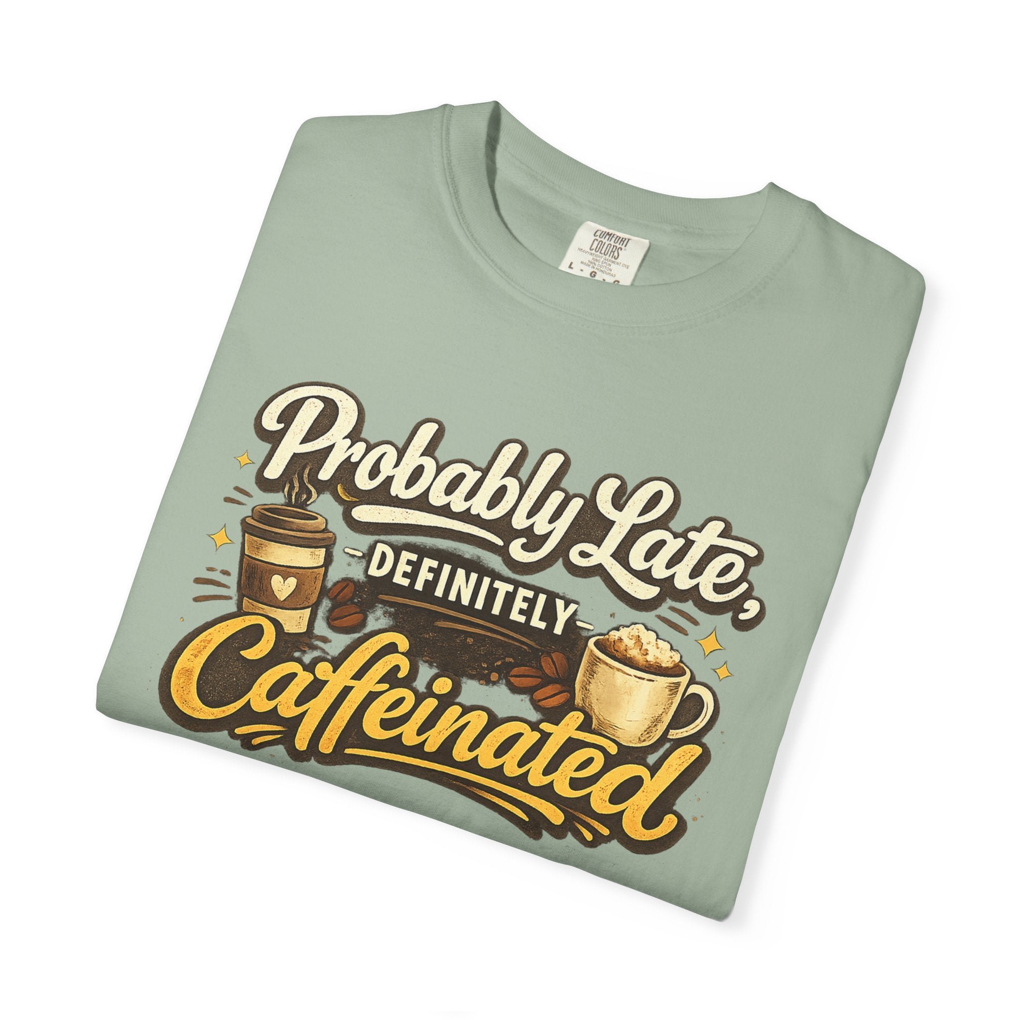 Coffee Lover T-Shirt — "Probably Late, Definitely Caffeinated" Graphic Tee
