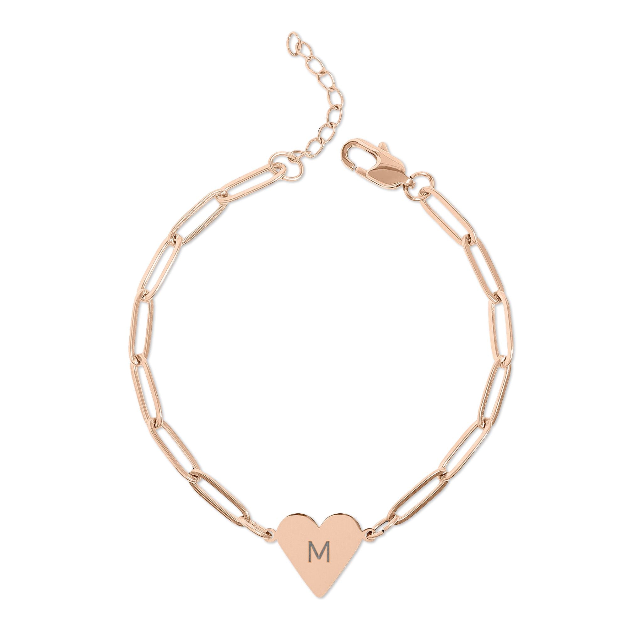 Engravable Paperclip Heart Bracelet – Personalized Initial Heart Chain