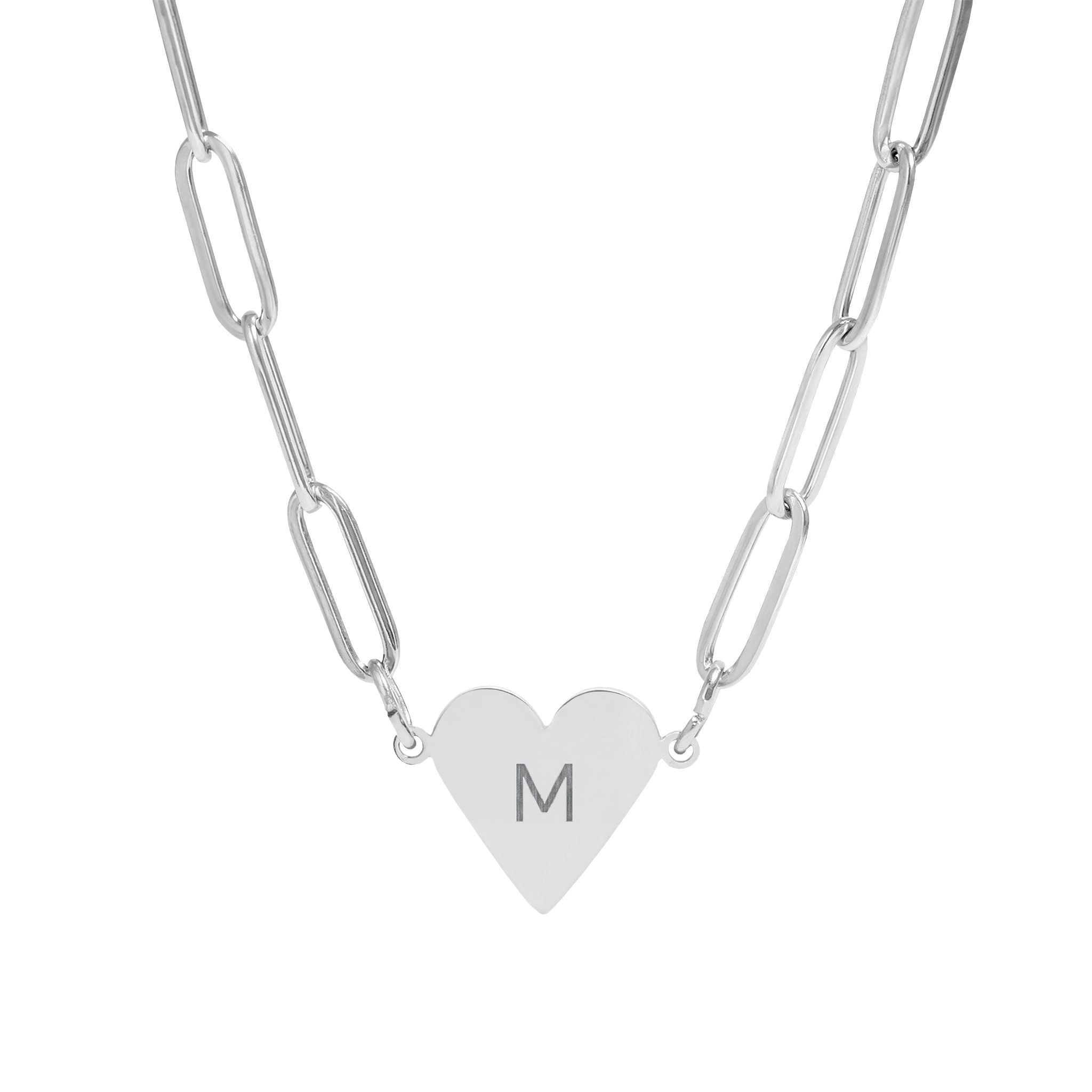 Engraved Paperclip Heart Necklace — Personalized Initial Pendant