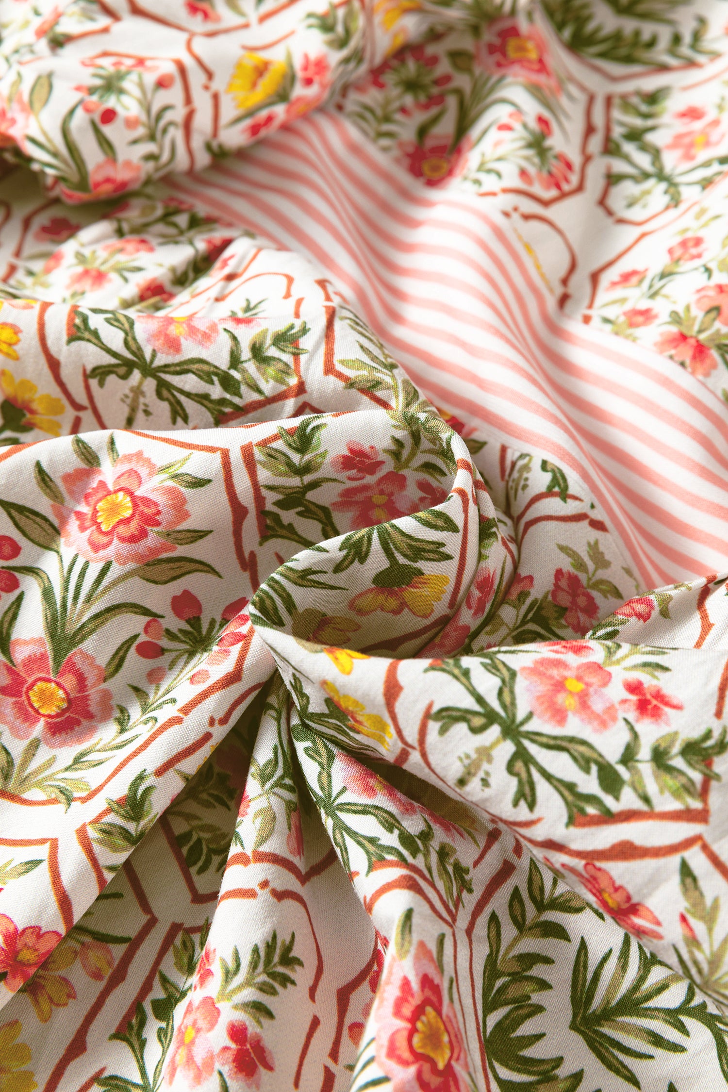 Floral Print Striped Patchwork Detail Sleeveless Dress