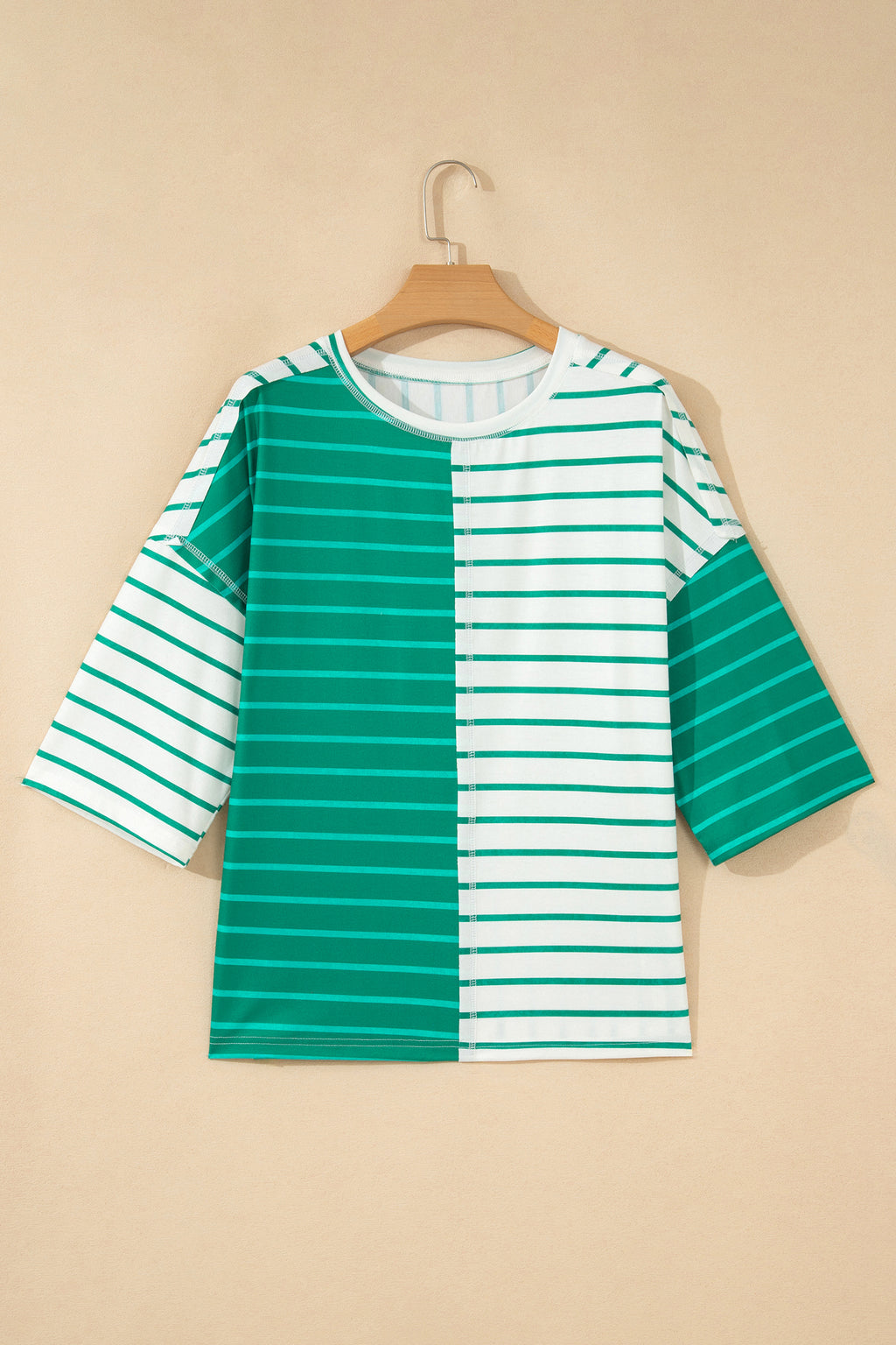 Stripe Colorblock 3/4 Sleeve Loose Top