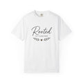 Rooted in Comfort T-Shirt — Cozy Script Graphic Tee with Leaf Accent