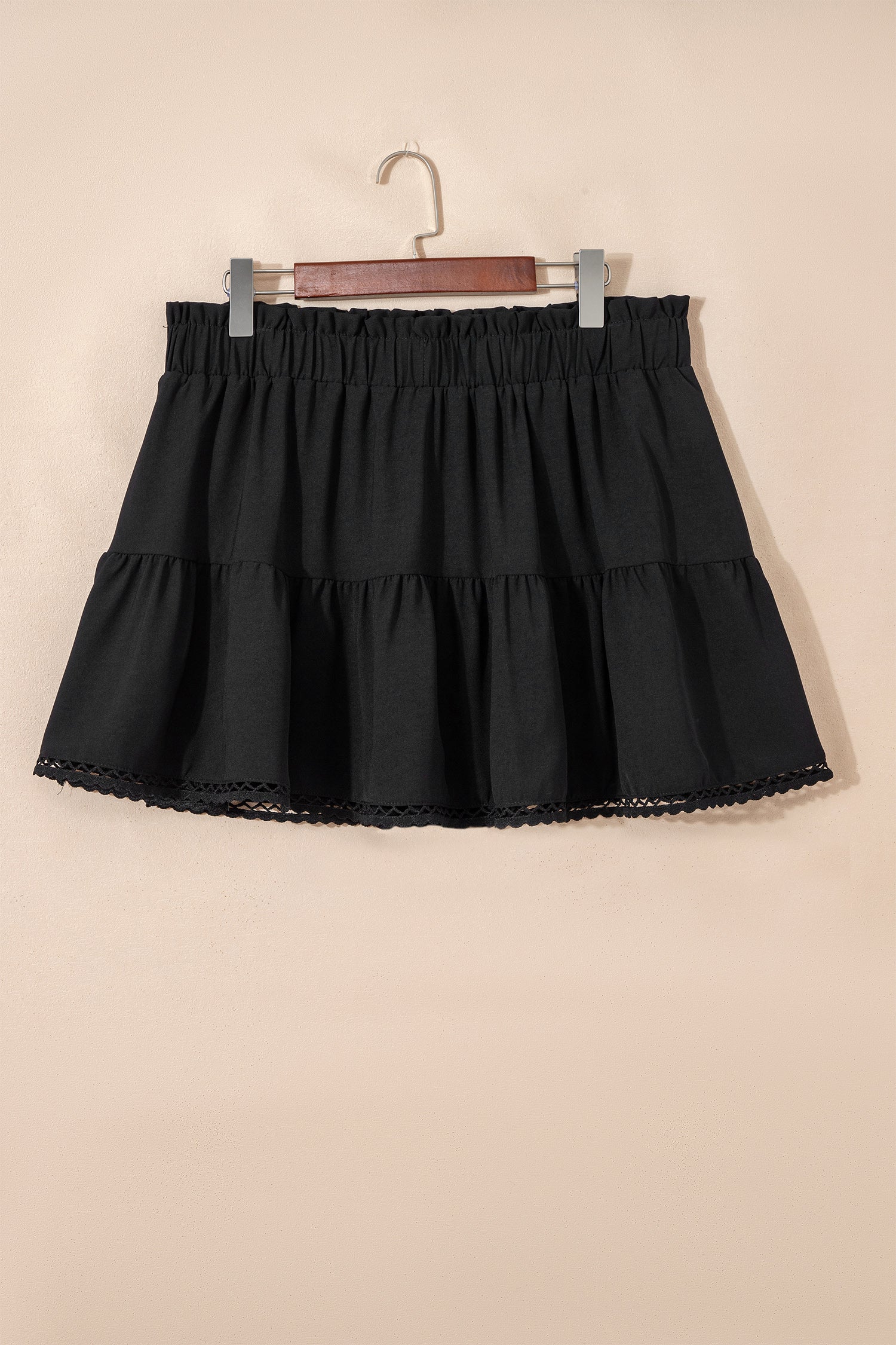 Plus Size Frilled Elastic Waist Lace Trim Boho Ruffled Skort
