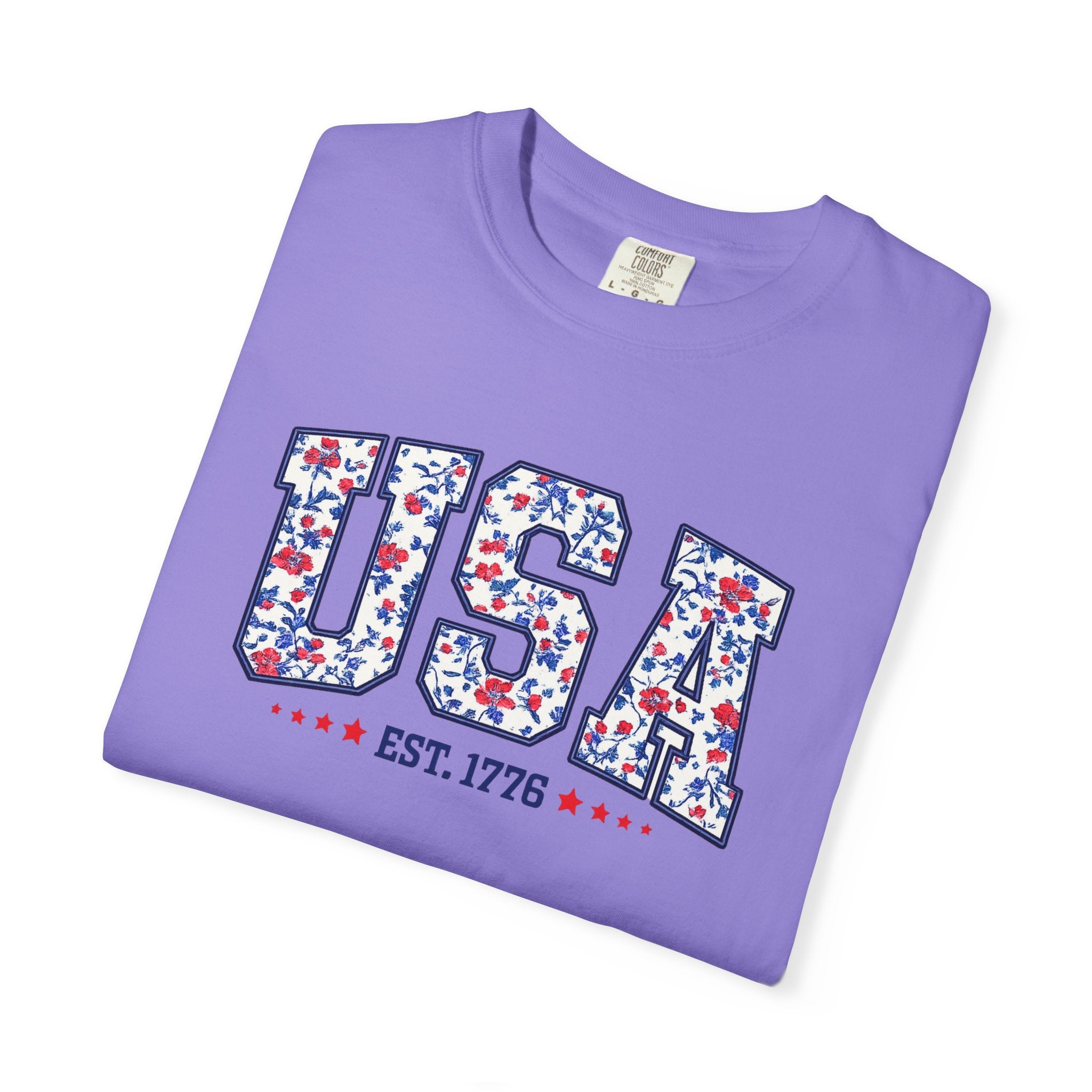 USA Floral Patriotic T-Shirt — EST. 1776