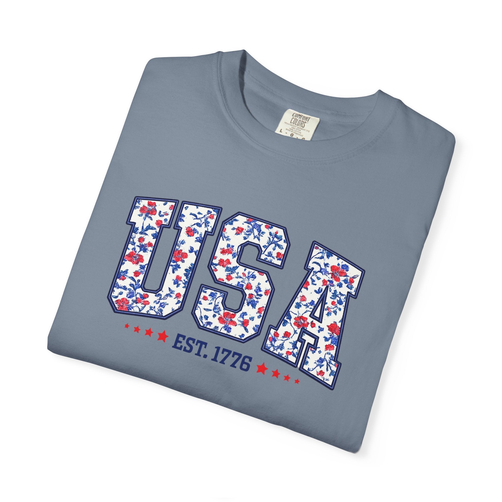 USA Floral Patriotic T-Shirt — EST. 1776