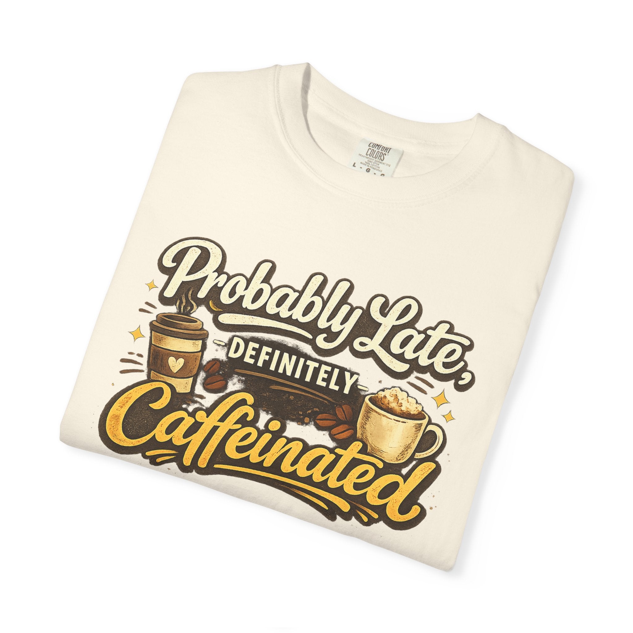 Coffee Lover T-Shirt — "Probably Late, Definitely Caffeinated" Graphic Tee