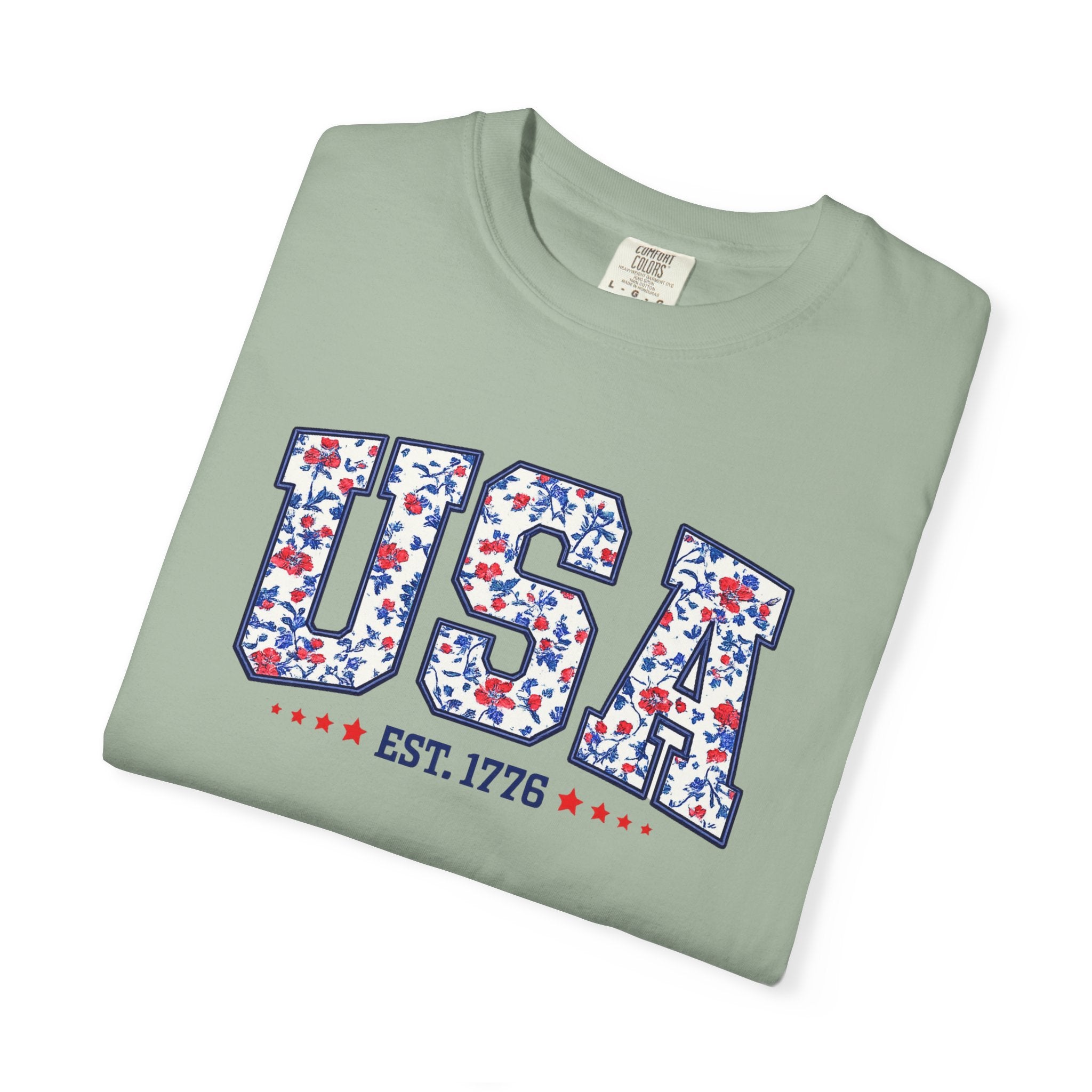 USA Floral Patriotic T-Shirt — EST. 1776