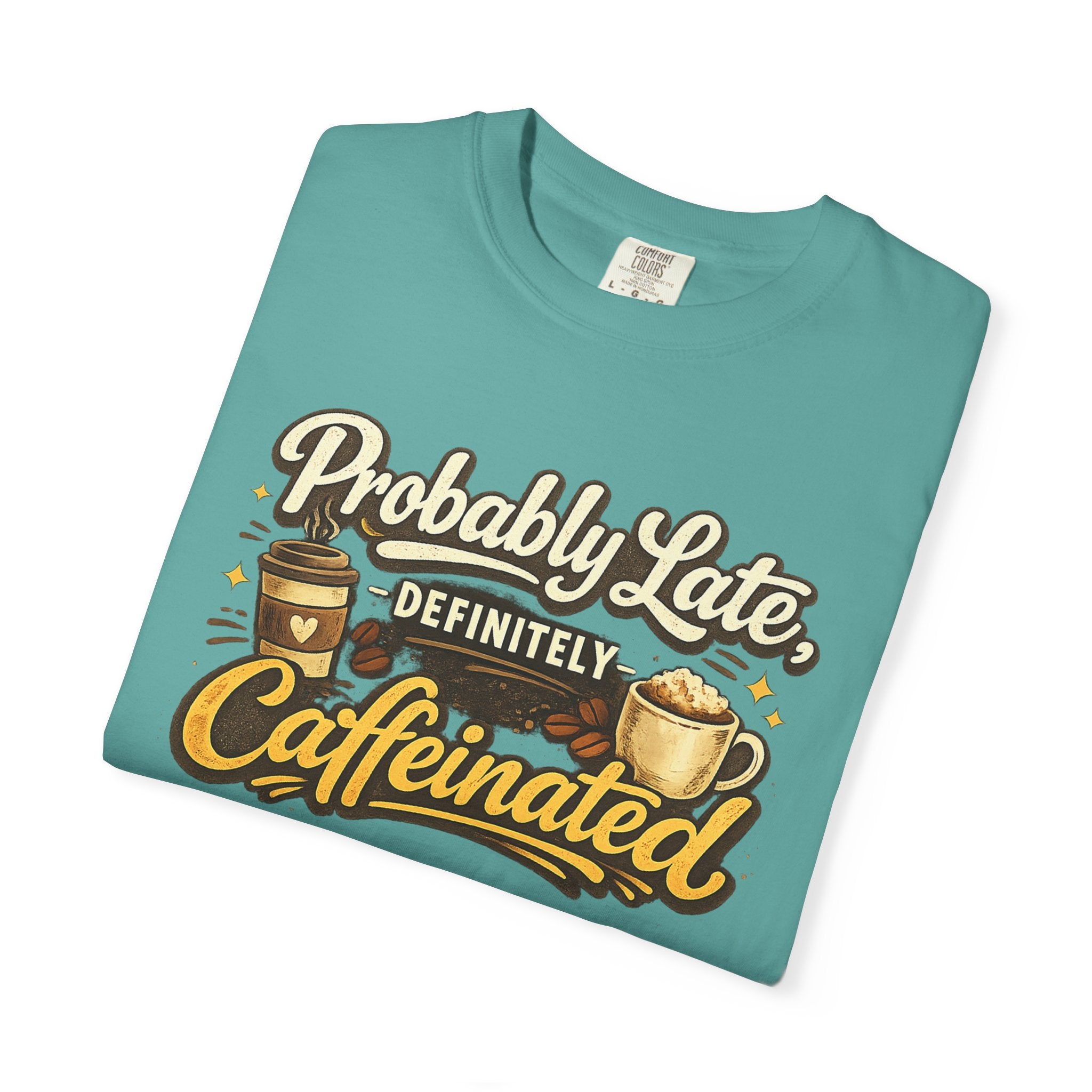 Coffee Lover T-Shirt — "Probably Late, Definitely Caffeinated" Graphic Tee