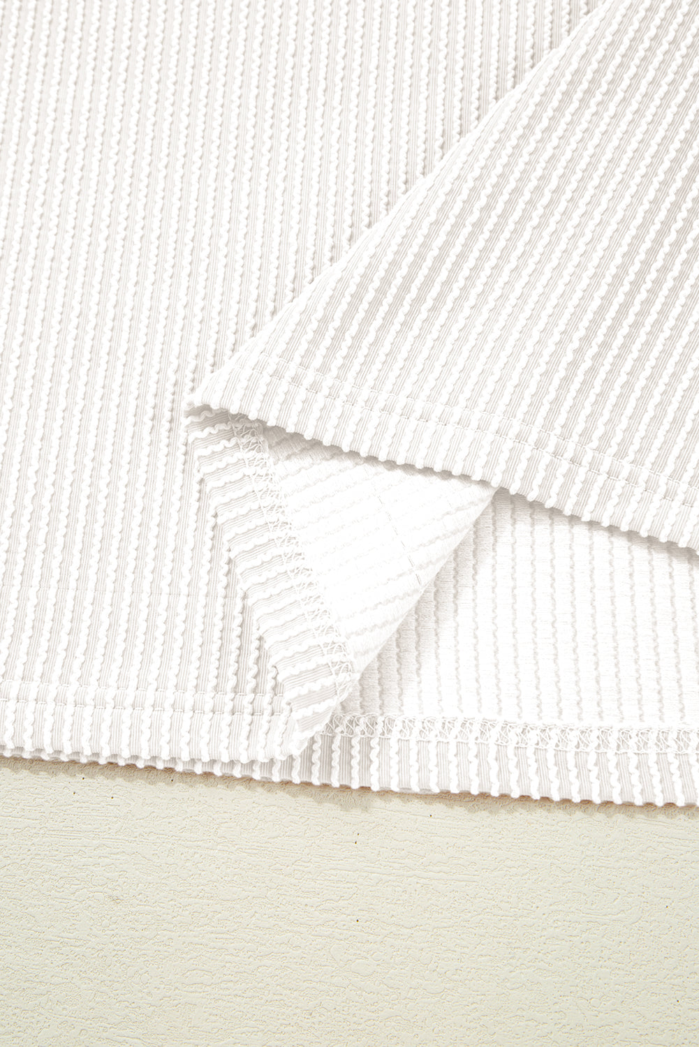 White Corded Colorblock Crewneck Top