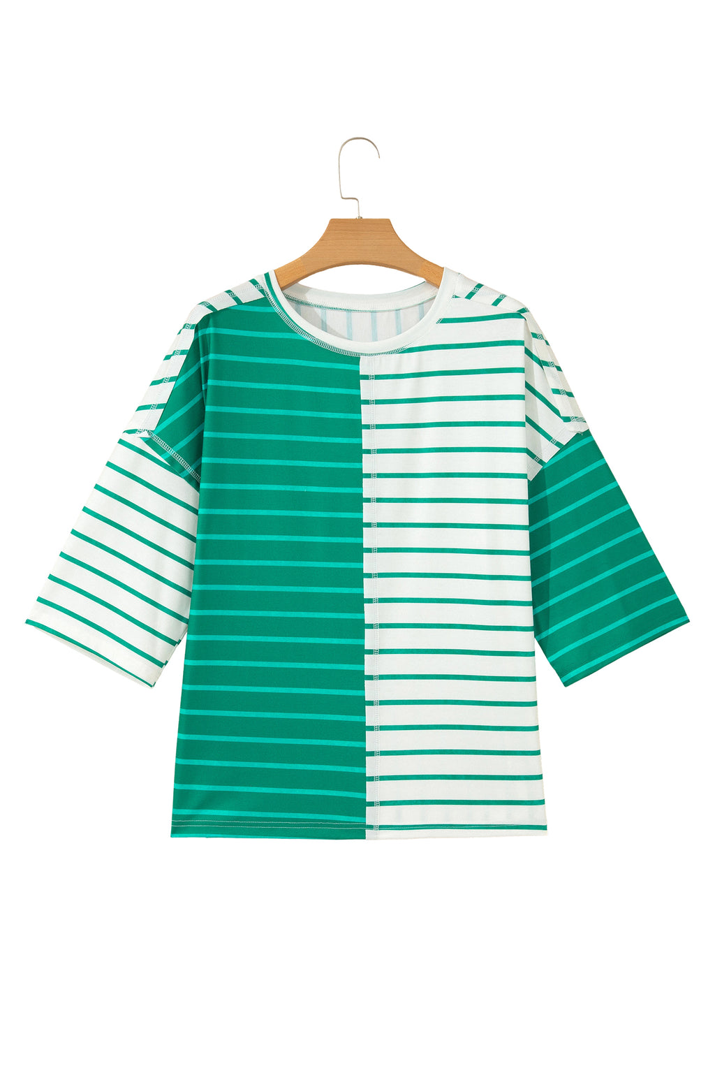 Stripe Colorblock 3/4 Sleeve Loose Top