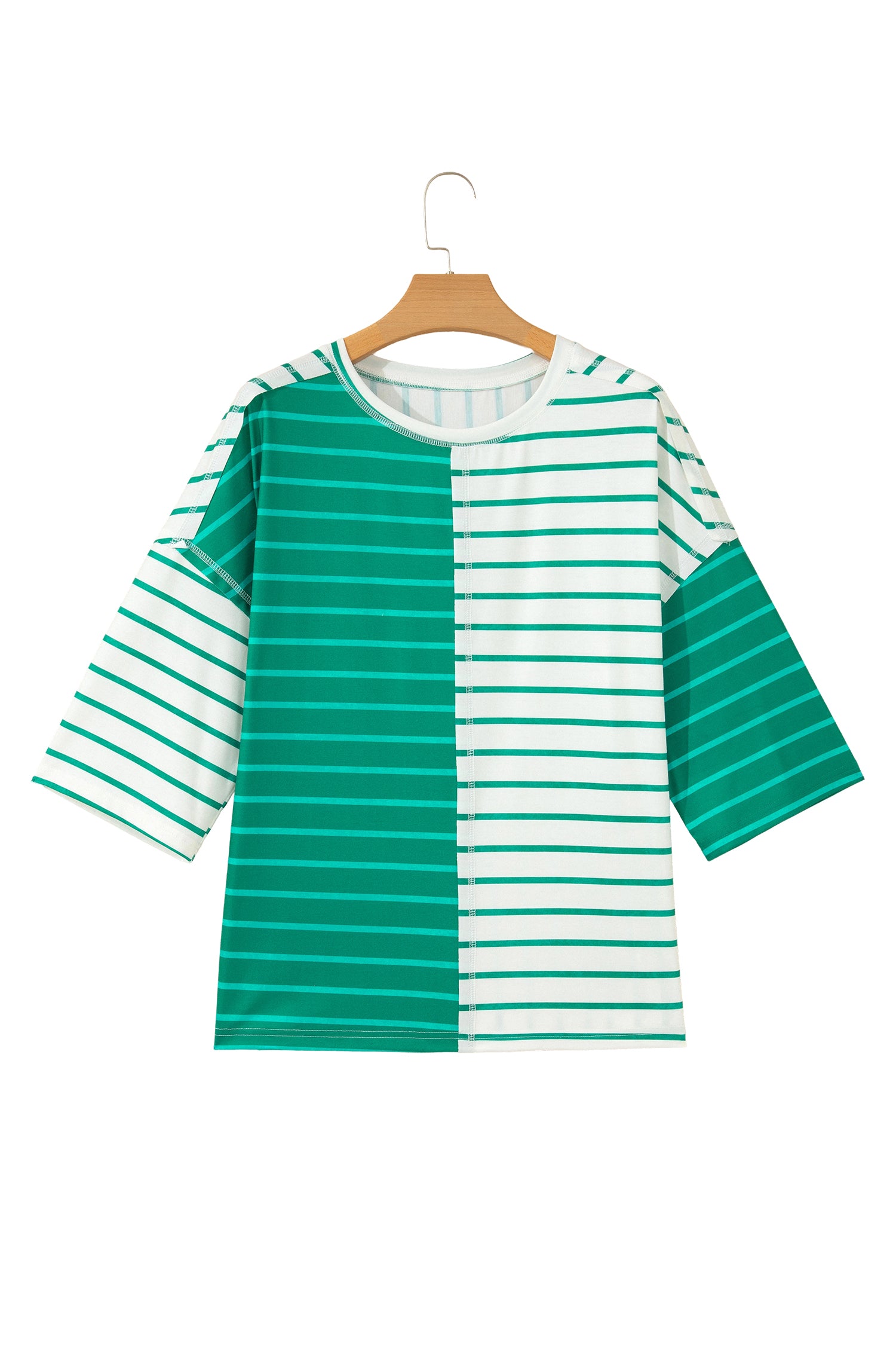Stripe Colorblock 3/4 Sleeve Loose Top