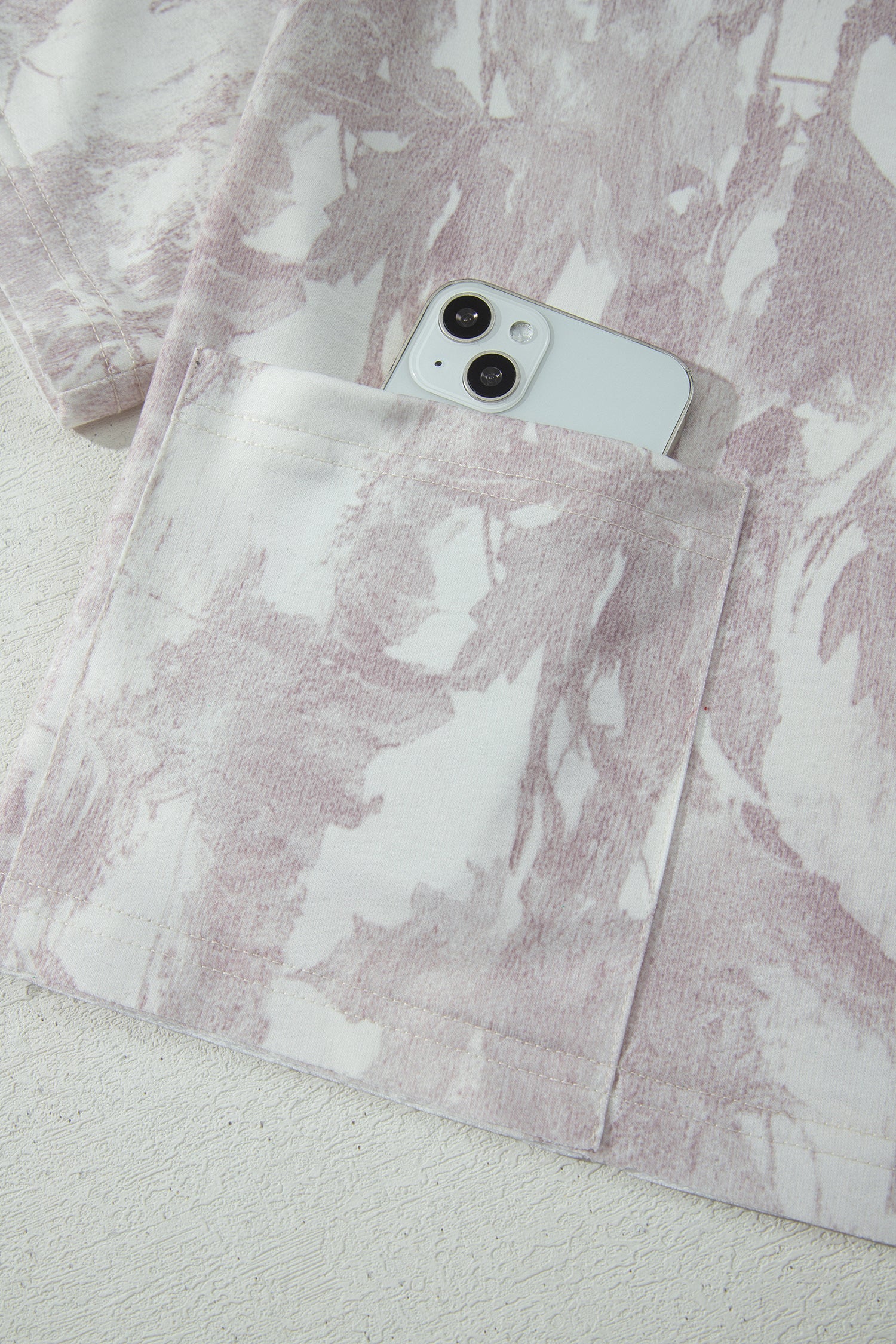 Gray Woodland Camo Print Raw Edge Cropped Set