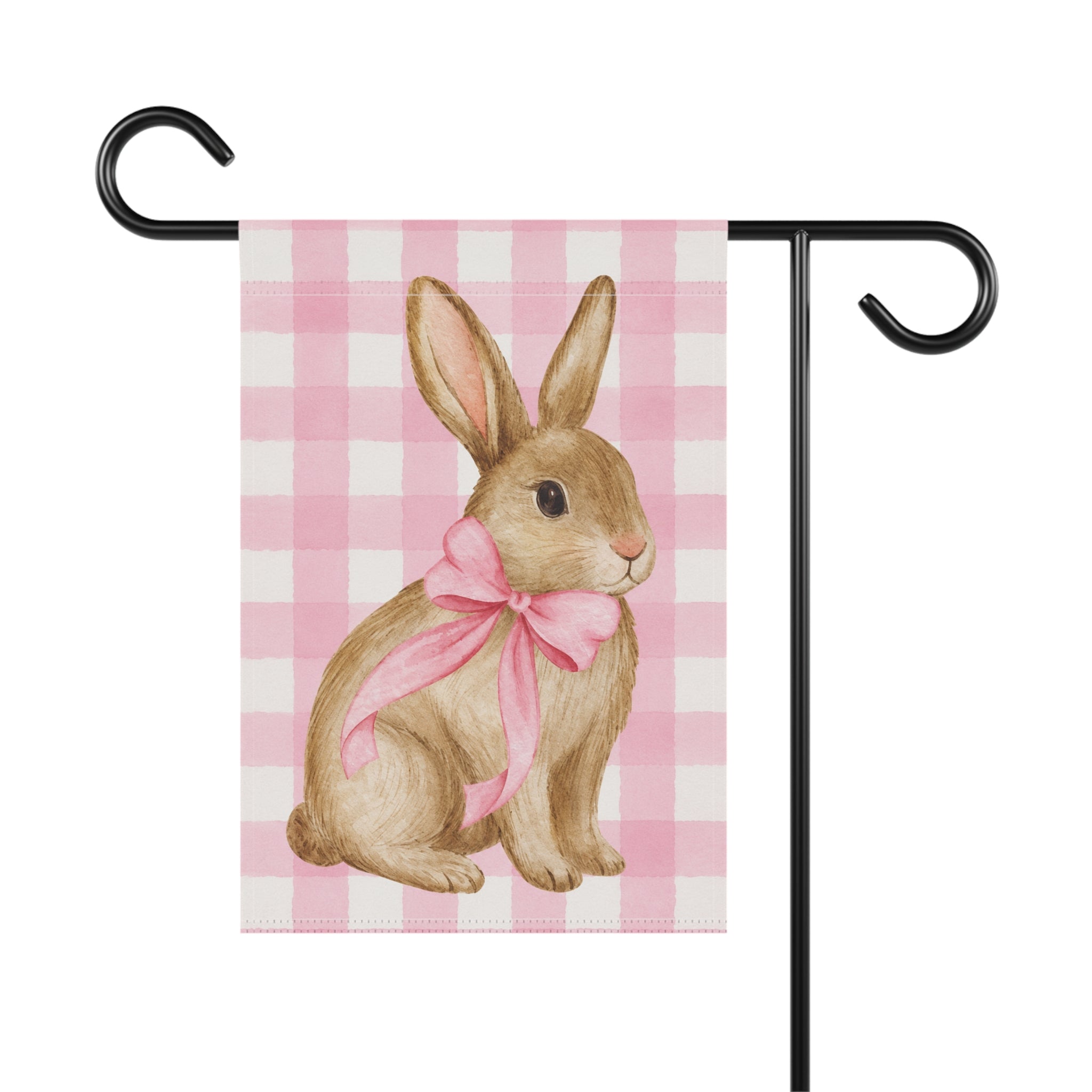 Pink Gingham Bunny Garden Flag
