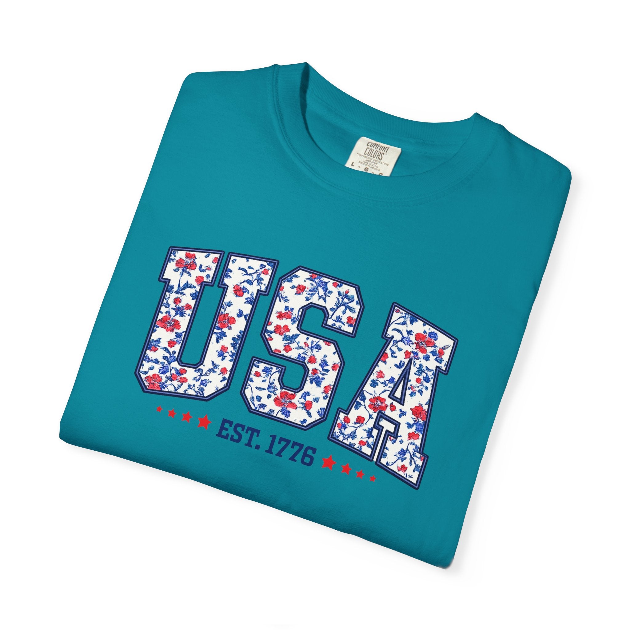 USA Floral Patriotic T-Shirt — EST. 1776
