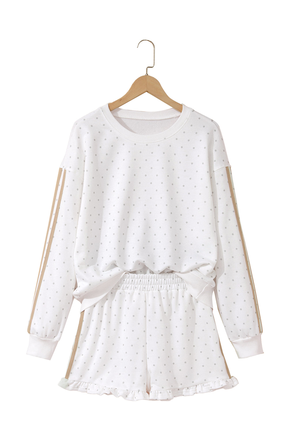 White Polka Dot Print Side Stripe Two Piece Set