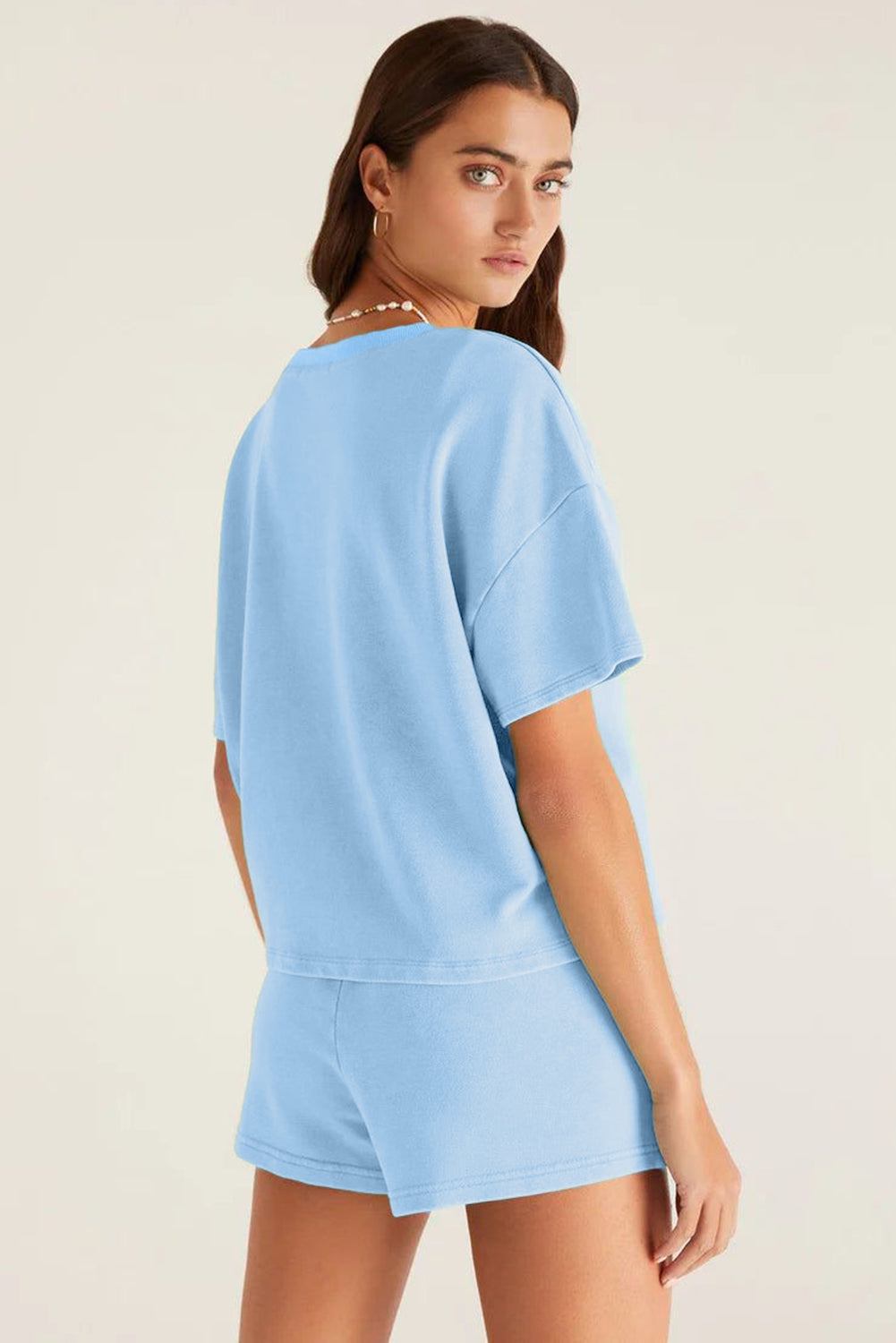 Mint Green Drawstring Elastic Waistband Shorts Set