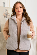 Stripe Quilted Wavy Hem Snap Button Plus Size Vest