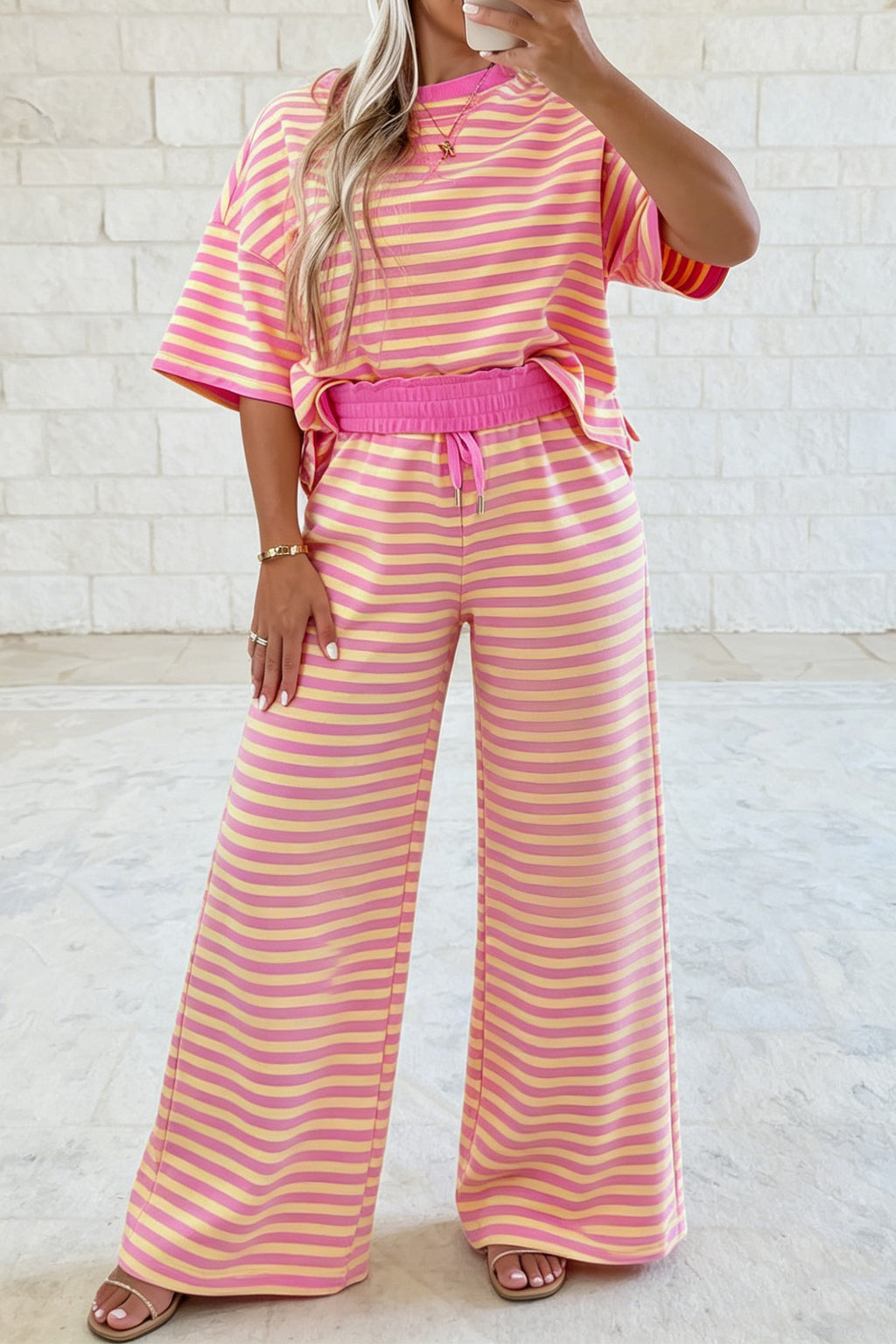 Pink Stripe Colorblock Two Piece Set