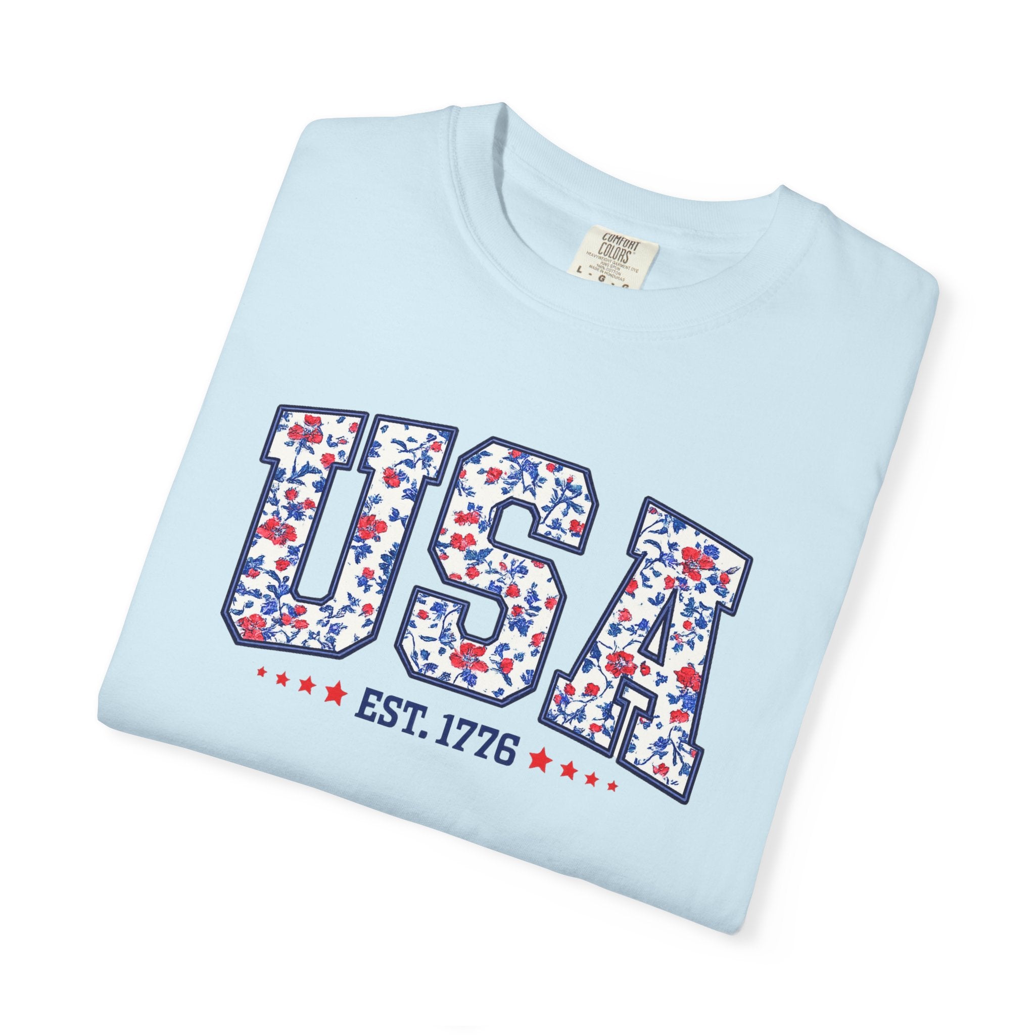 USA Floral Patriotic T-Shirt — EST. 1776
