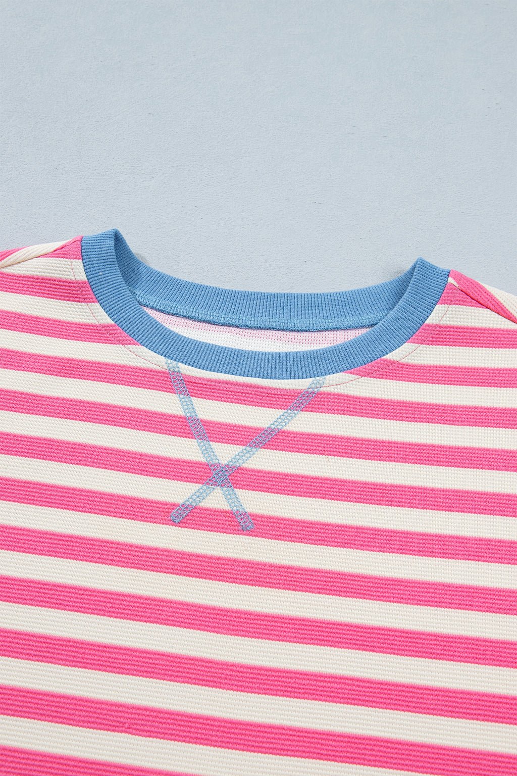Pink Stripe Contrast Patchwork Short Sleeve Top