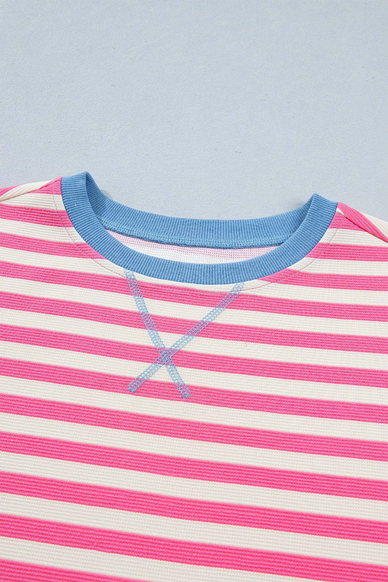 Pink Stripe Contrast Patchwork Short Sleeve Top