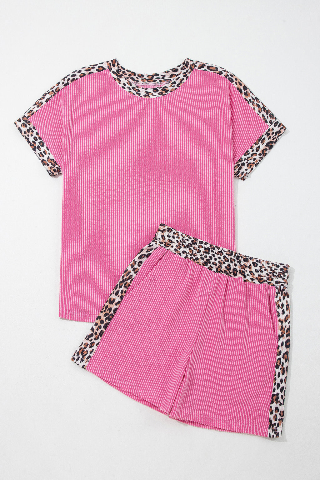 Light Grey Leopard Trim Twist Ribbed Set