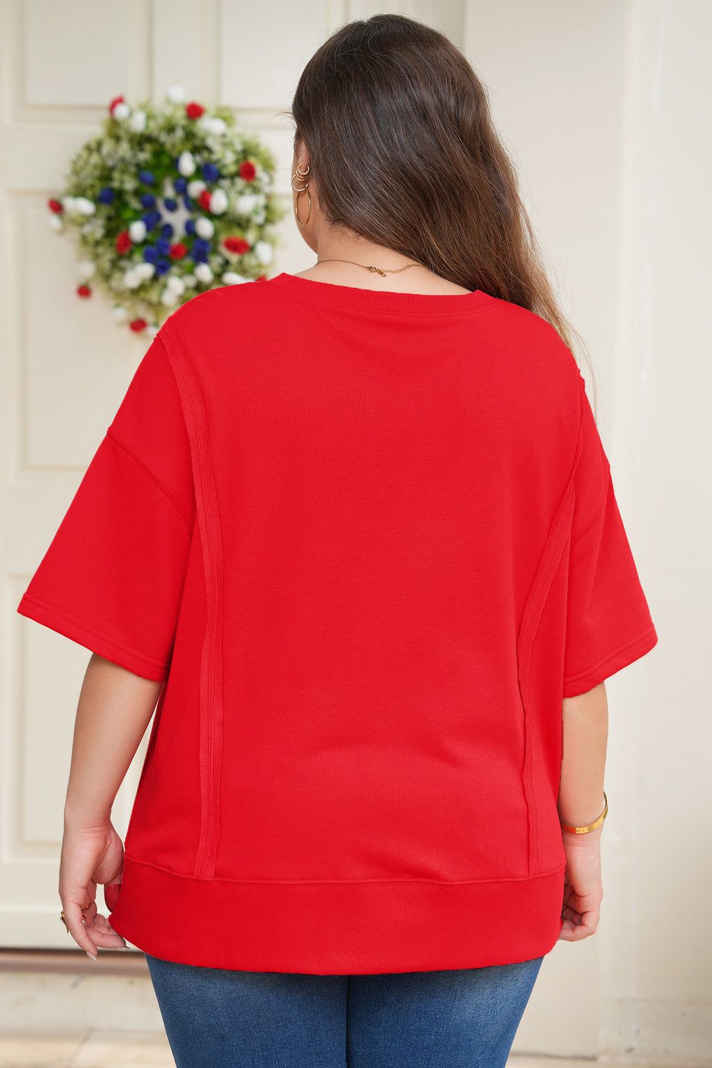 Plus Size Notched Neck Short Sleeve Top