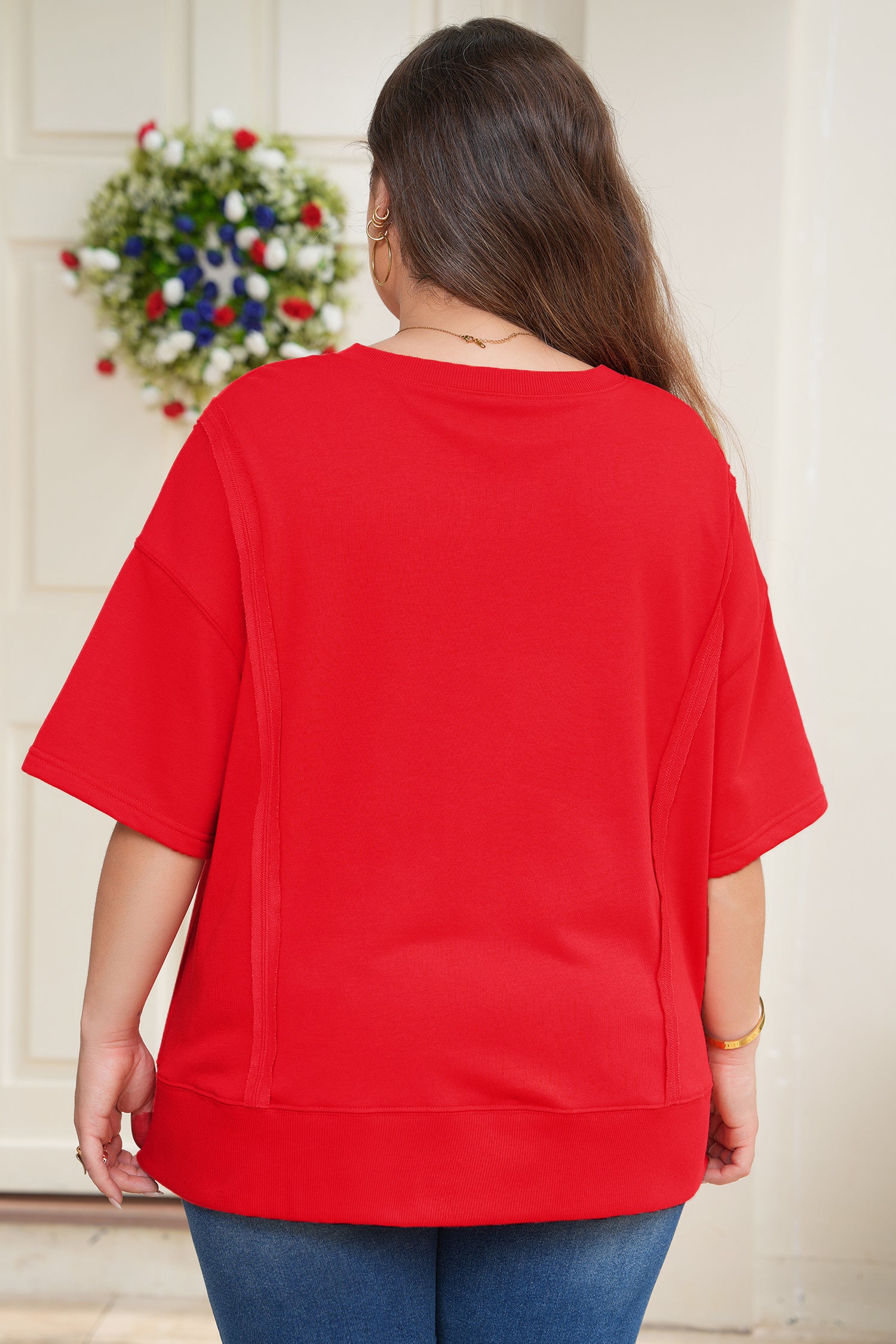 Plus Size Notched Neck Short Sleeve Top
