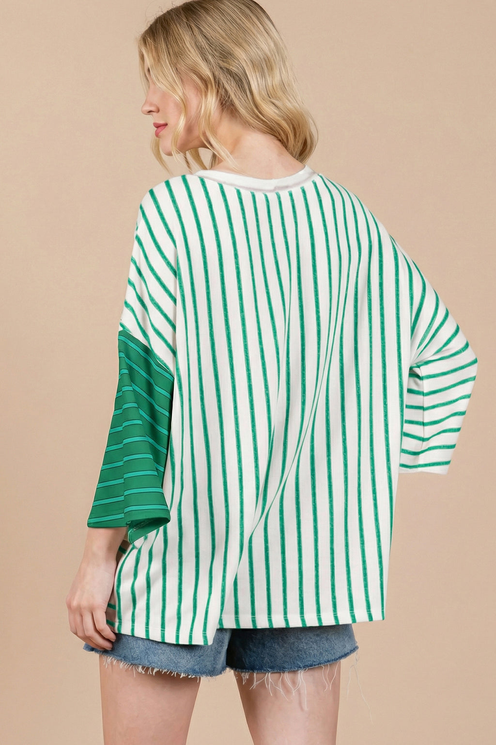 Stripe Colorblock 3/4 Sleeve Loose Top