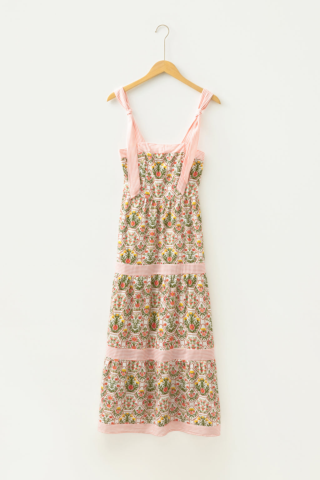 Floral Print Striped Patchwork Detail Sleeveless Dress