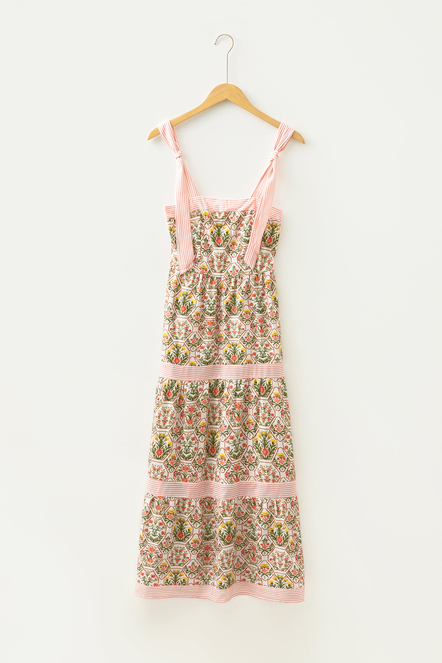 Floral Print Striped Patchwork Detail Sleeveless Dress