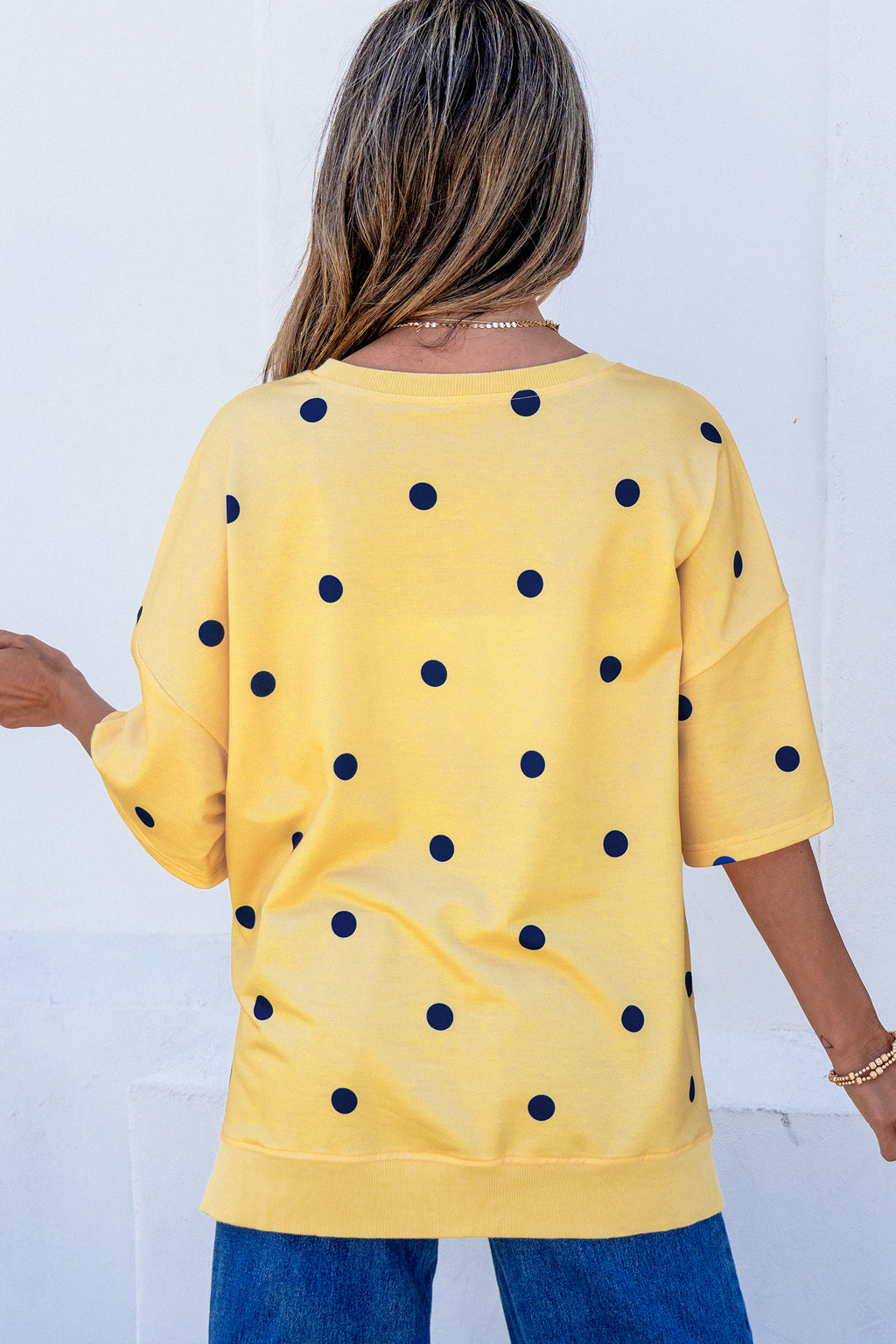 Sky Blue Polka Dot Print Crossed Seam Detail Oversize Top