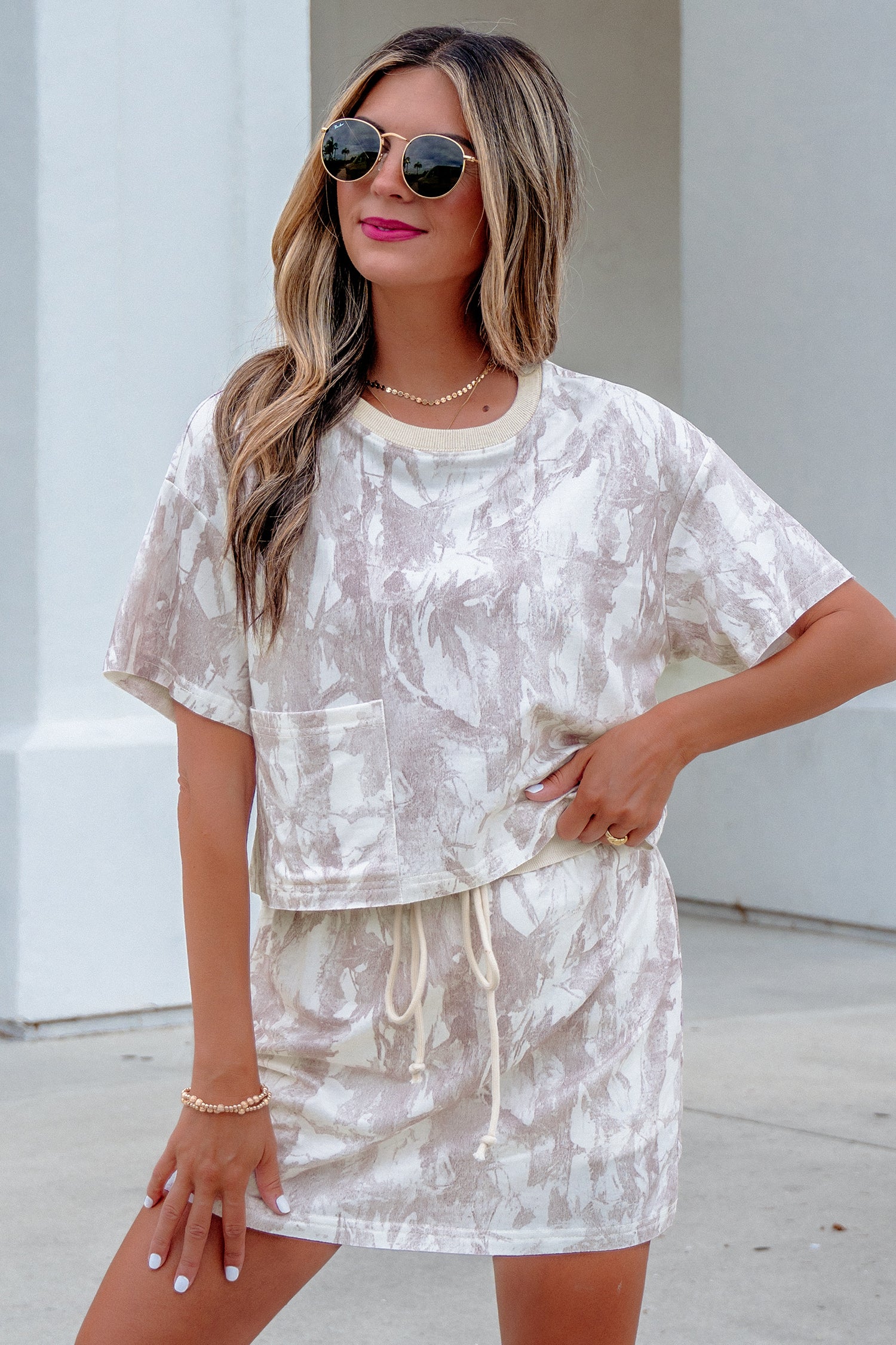 Gray Woodland Camo Print Raw Edge Cropped Set
