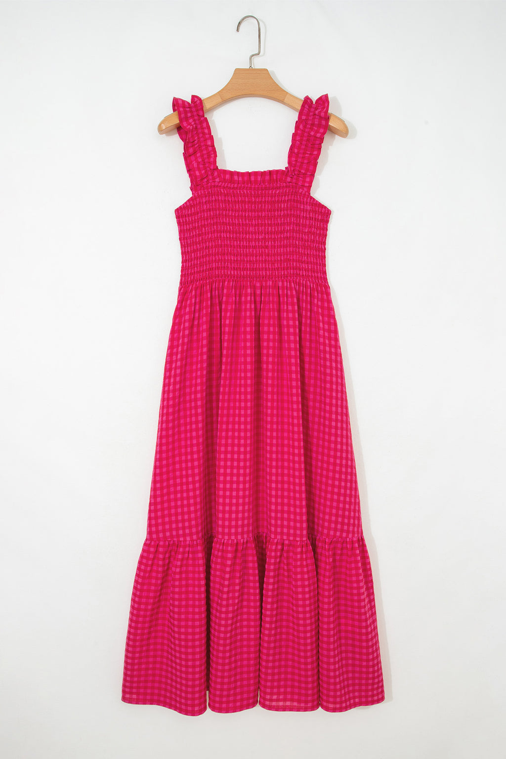 Red Plaid Square Neck Fit-and-flared Sundress